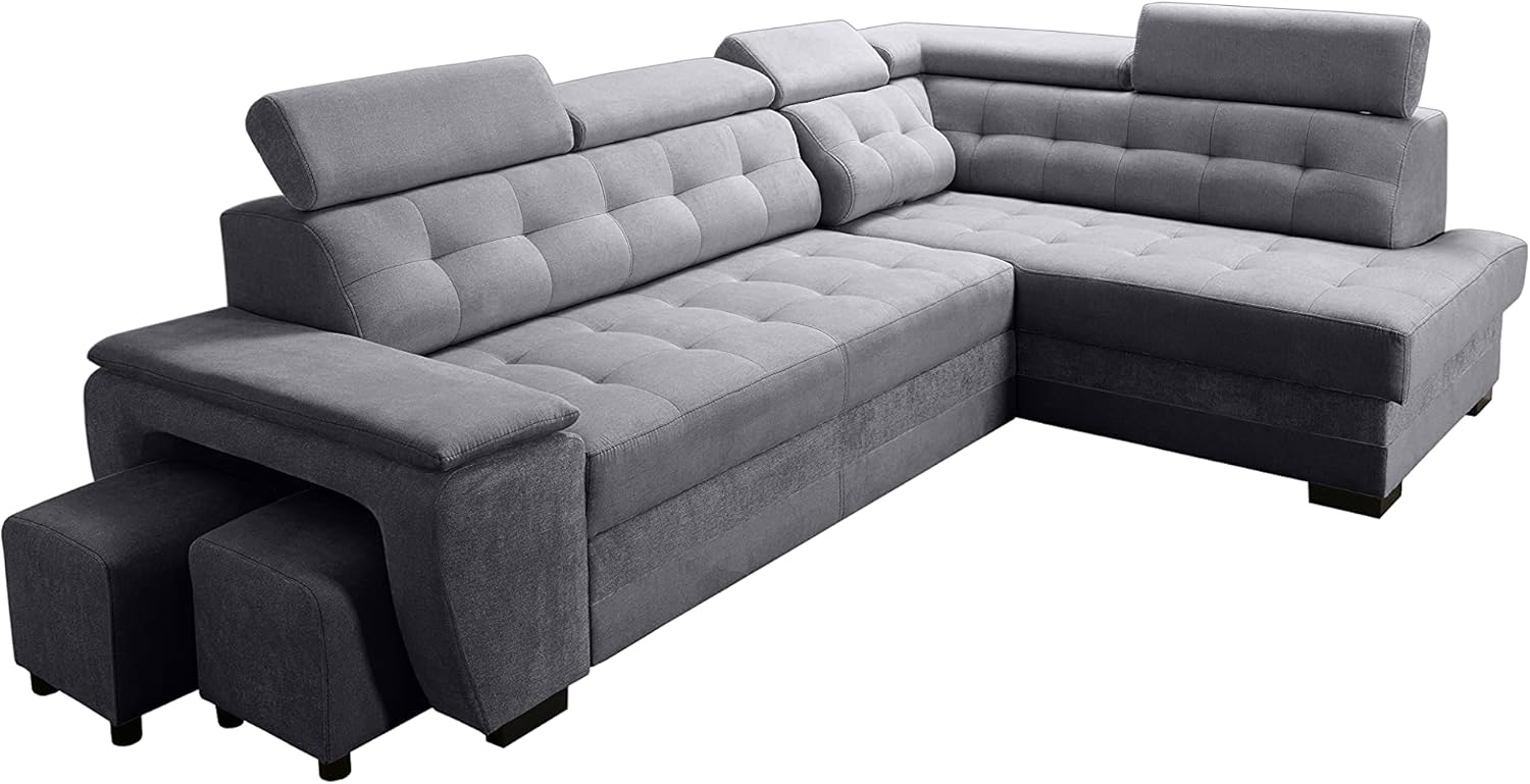 Robin Inspire Grand Divano angolare con funzione di letto cassetto per la biancheria due pouf poggiatesta regolabile angolo a destra grigio scuro 277 x 180 x 100