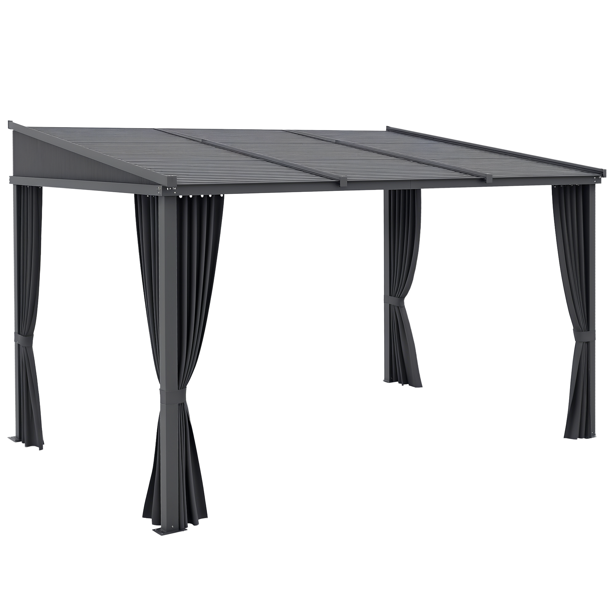 Outsunny Gartenpavillon, Pergola, mit Schiebedach, Vorhängen, Aluminiumrahmen, dunkelgrau, 3,65 x 2,55 x 2,05 m