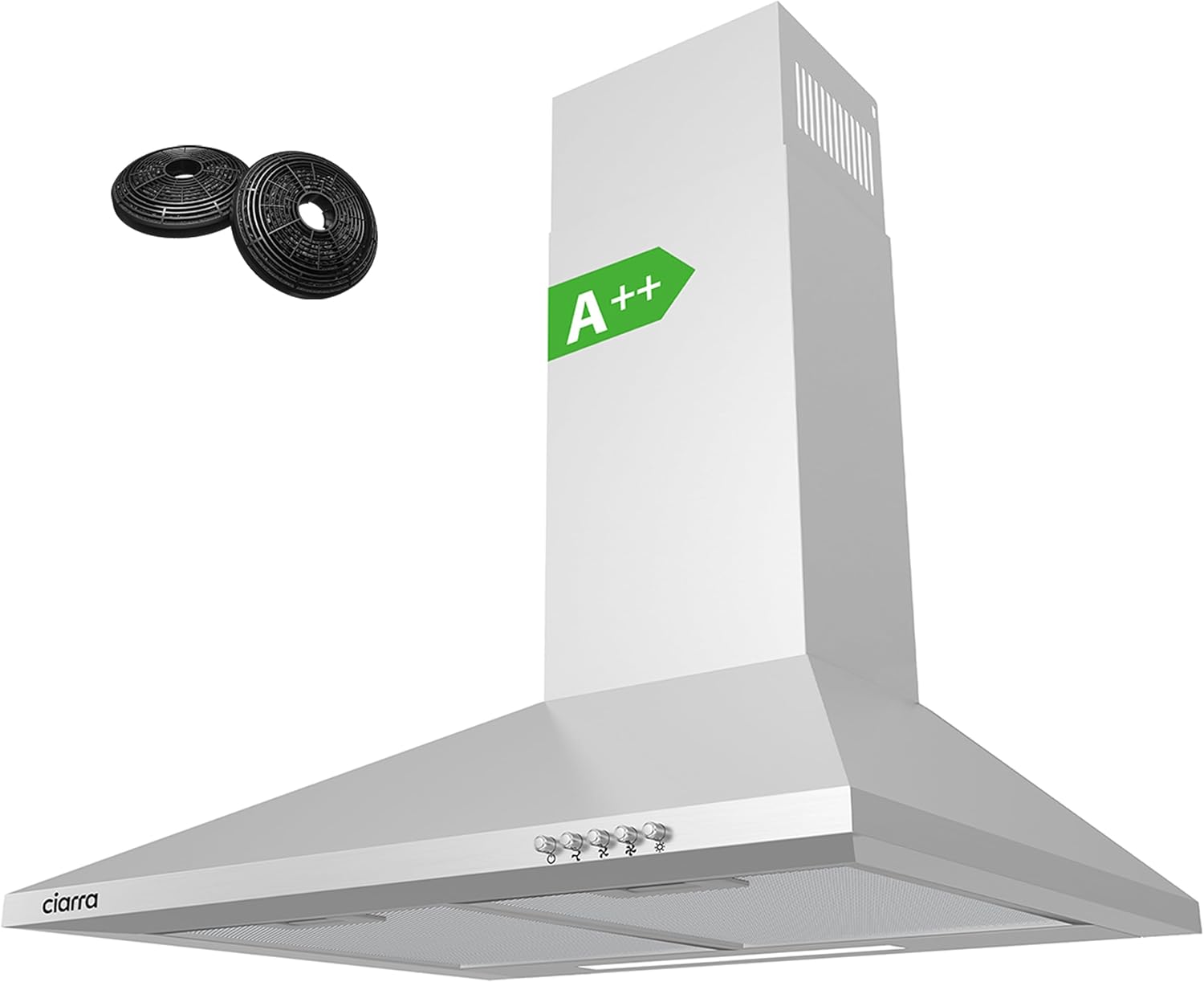 CIARRA CBCS6201 Cooker Hood 60 cm - Class A++ - 370 m3/h - 3 Speed - 2 Extraction / Recirculation Functions - with CBCF002X2 Filter