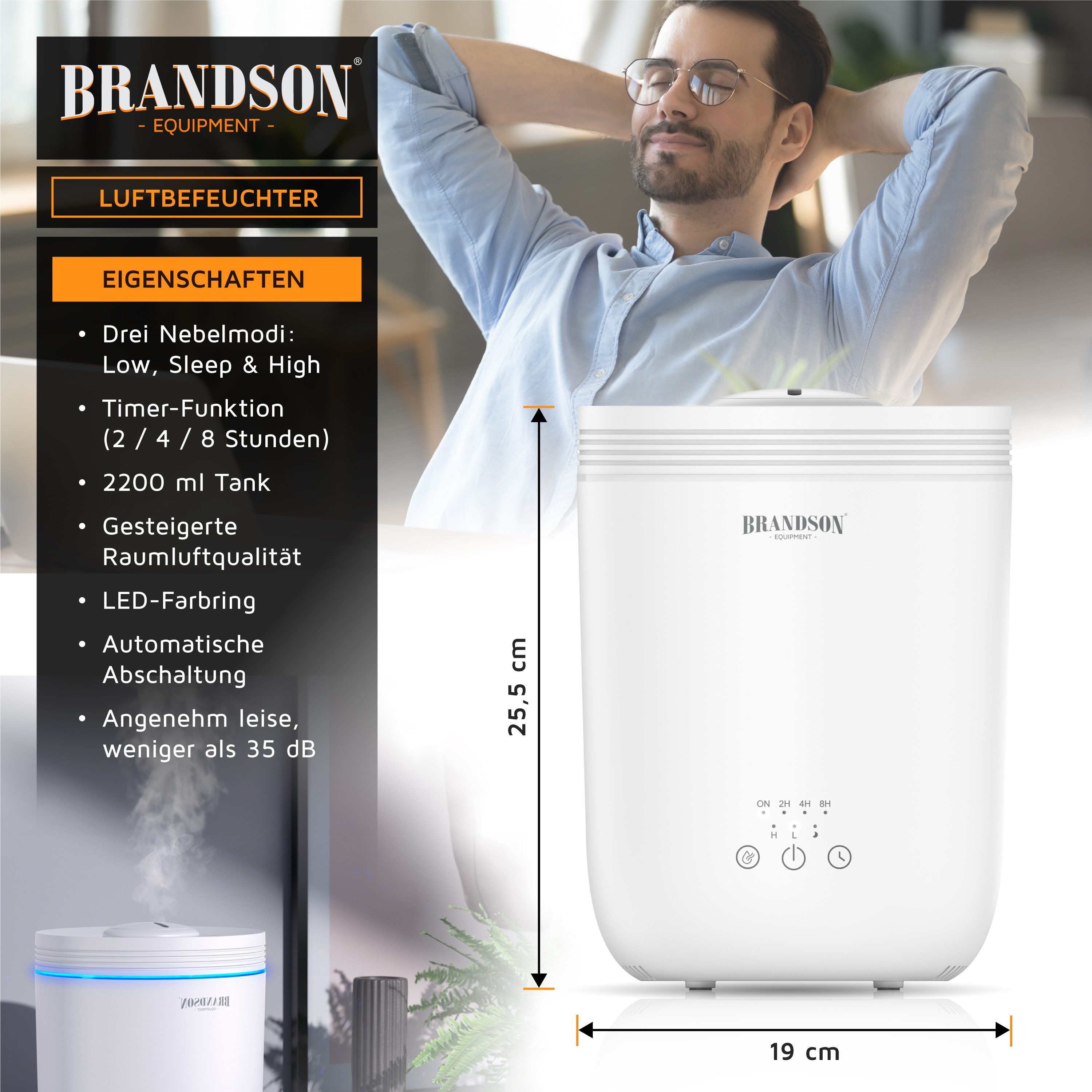 Luftbefeuchter Aroma Diffuser 2,2 L mit RGB Stimmungslicht, 3 Nebelstufen, sehr leise