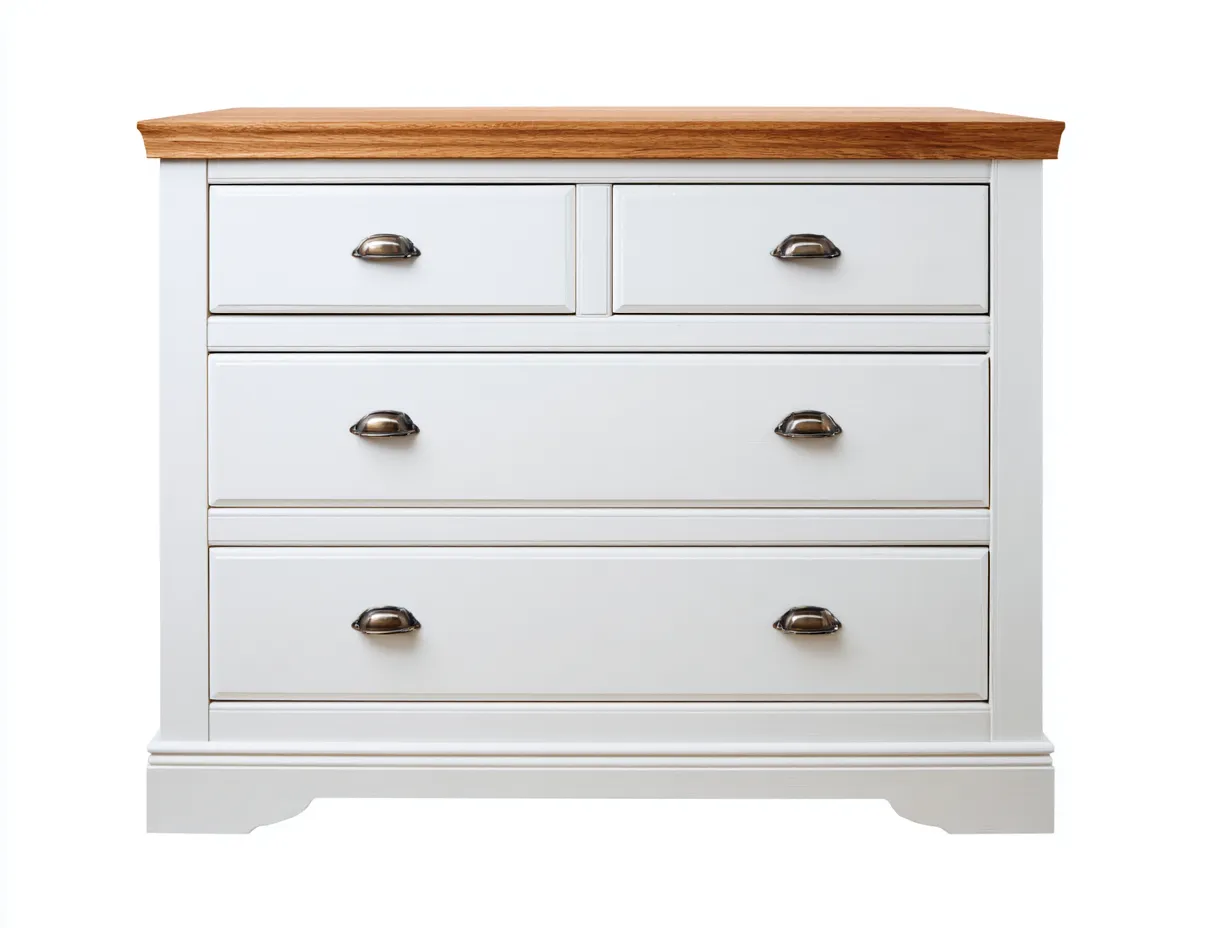 Kommode mit Schubladen - Holz-Metall - 120x45x85 cm - Weiß-Natur - Landhausstil