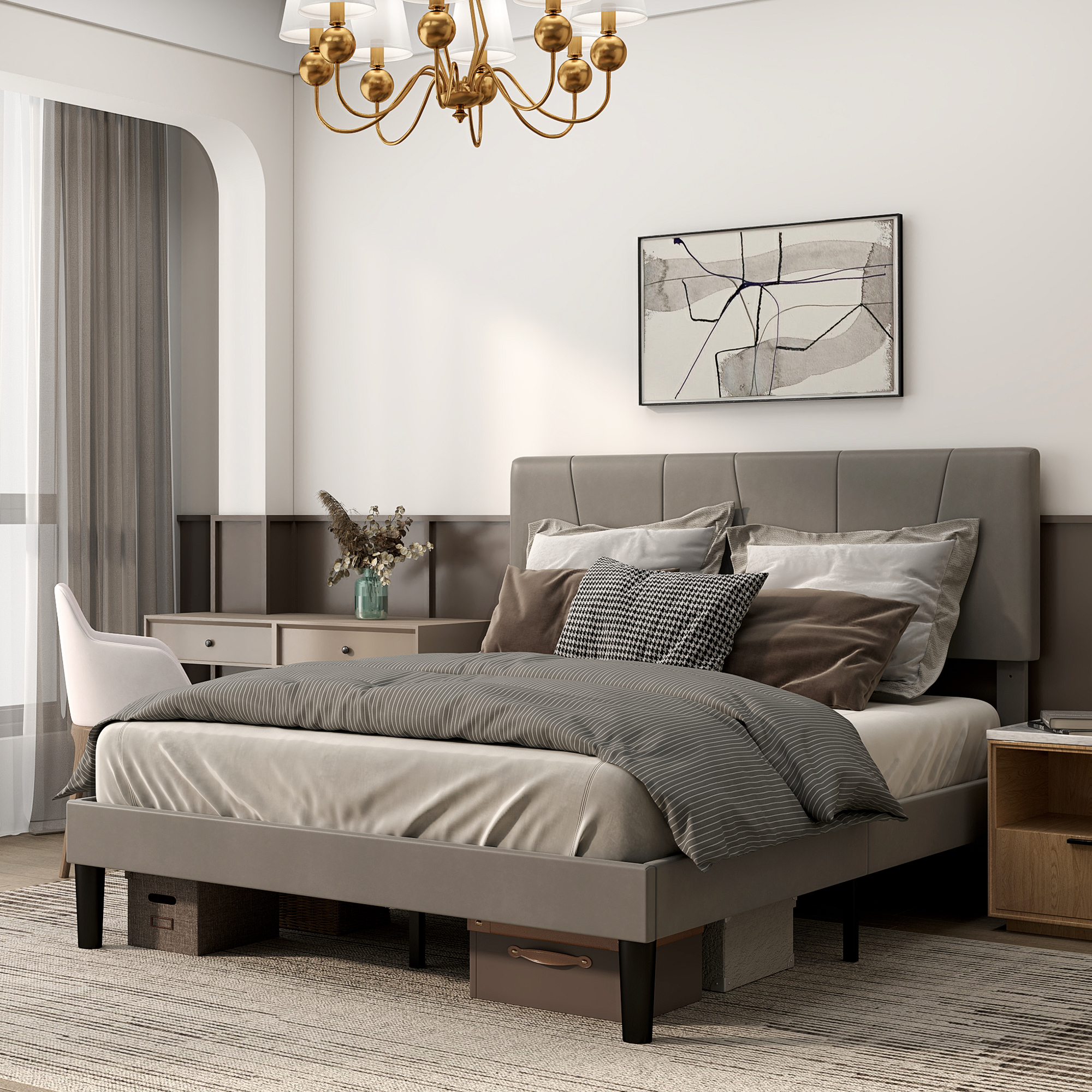 HOMCOM Doppelbettgestell 140 x 190 cm Doppelbett verstellbares Kopfteil Lattenrost 150 x 198 x 100/105/110/115/120 cm Grau