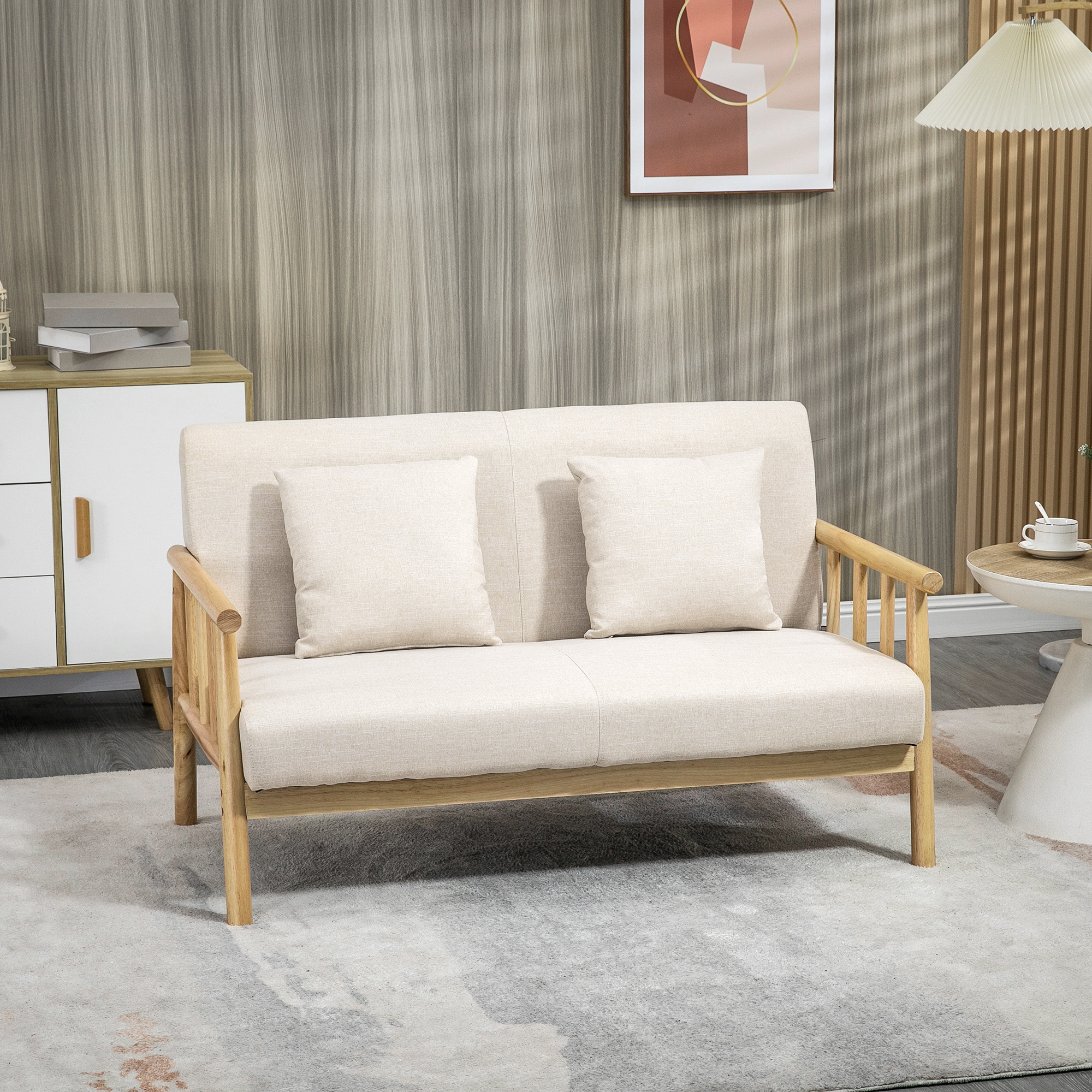 HOMCOM 2-Sitzer Sofa, Stoffbezug in Leinenoptik, kompakt, bis 200 kg, Holzrahmen, 123L x 69B x 74H cm, Beige