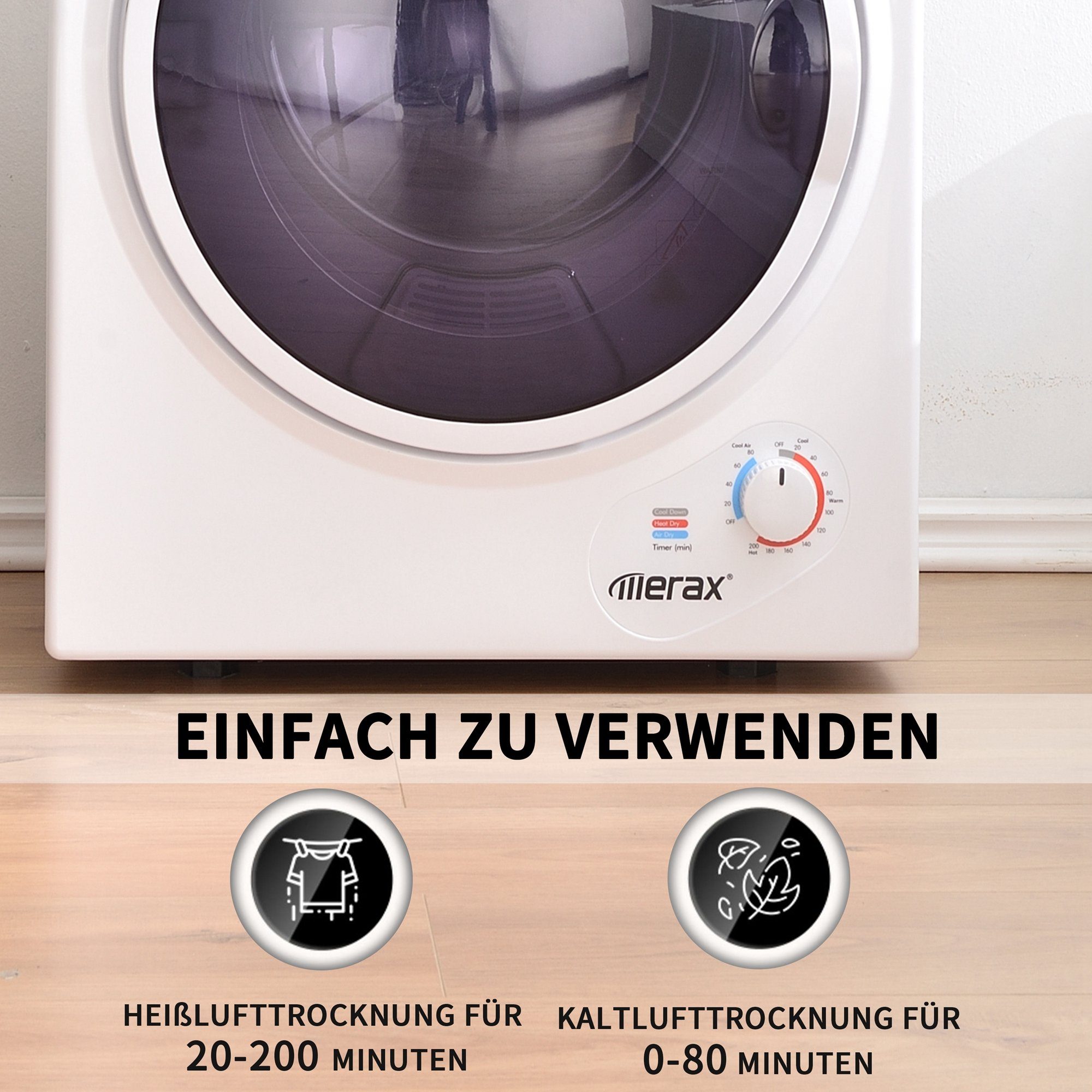 Ablufttrockner mini-Wäschetrockner, PTC-Heizelement, Wärmewahl bis 65 °C, Frontlader TG-JH25W