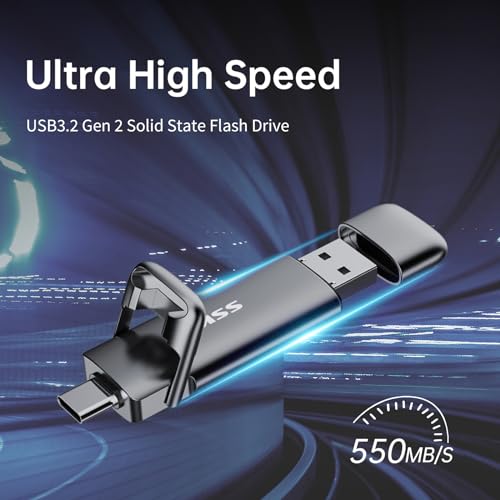 SSK SSD esterno portatile da 2TB Dual USB 3.2 Gen 2 Unità a stato solido fino a 550MB/s in lettura, adattatore USB A   tipo C 2 in 1 Disco rigido SSD da 2TB per laptop, tablet e altro : Informatica