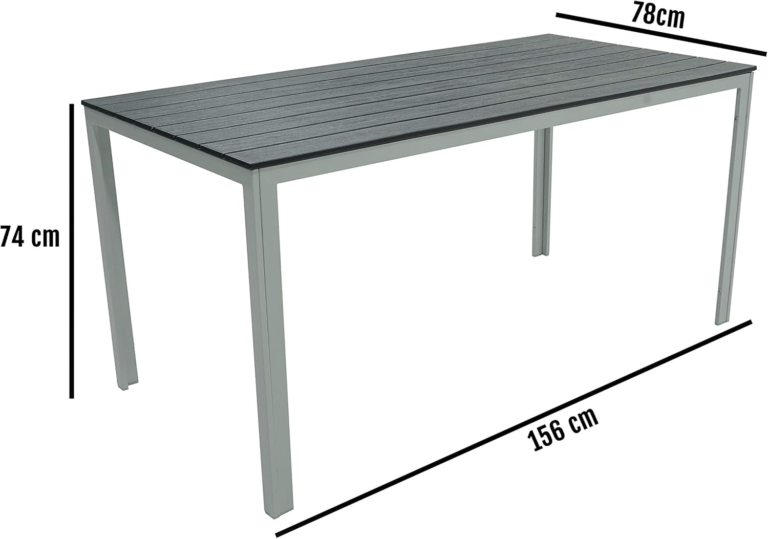 Table Set with Garden Chairs Complete Table with 6 Outdoor Armchairs White Metal Frame and Slats in HPDE Grey Teak Effect