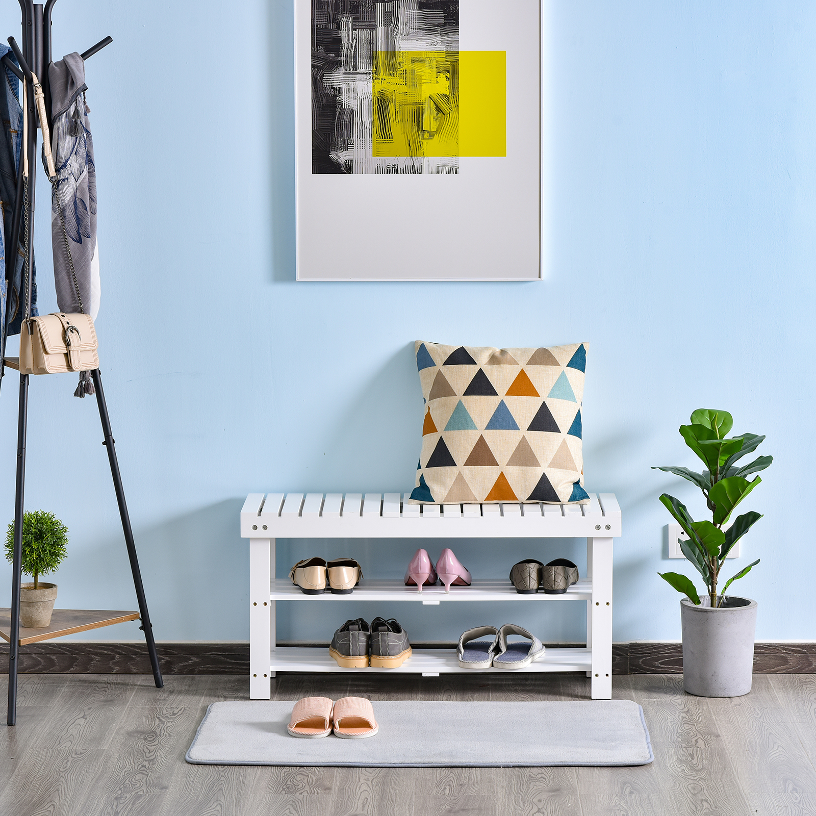 HOMCOM Schuhschrank aus Holz mit 3 Ebenen, Aufbewahrungsregal und verstecktem Fach, 90 x 29 x 45 cm, weiß