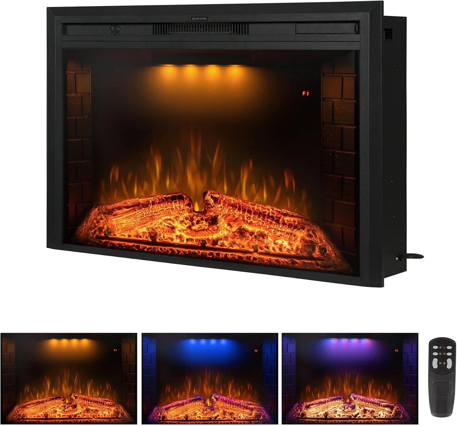 Benrocks 36'' Electric Fireplace Inserts, Recessed & Built in Wall Electric Fireplace Heater with Fire Crackling Sound, Adjustable Top Light & Flame Speed, Overheating Protection, 750/1500W Black