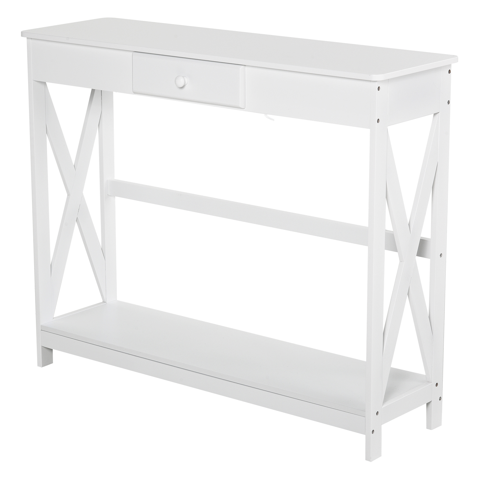 HOMCOM Konsolentisch Eingangstisch mit 1 Schublade + 1 Regal dim. 100L x 30B x 81H cm aus Holz Weiß
