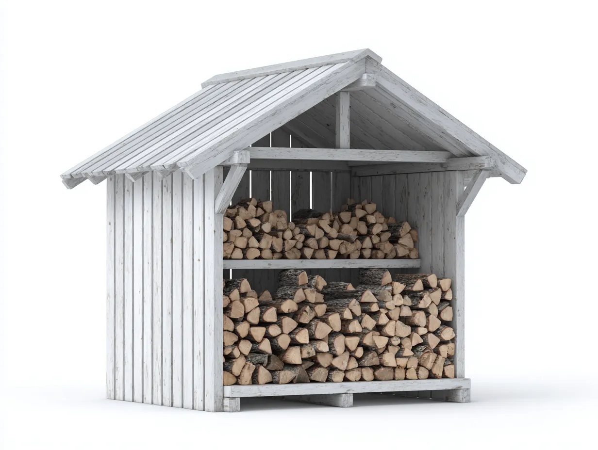 Kaminholzregal-Holz-Holzdach-142x78x168 cm-Weiß-Landhausstil