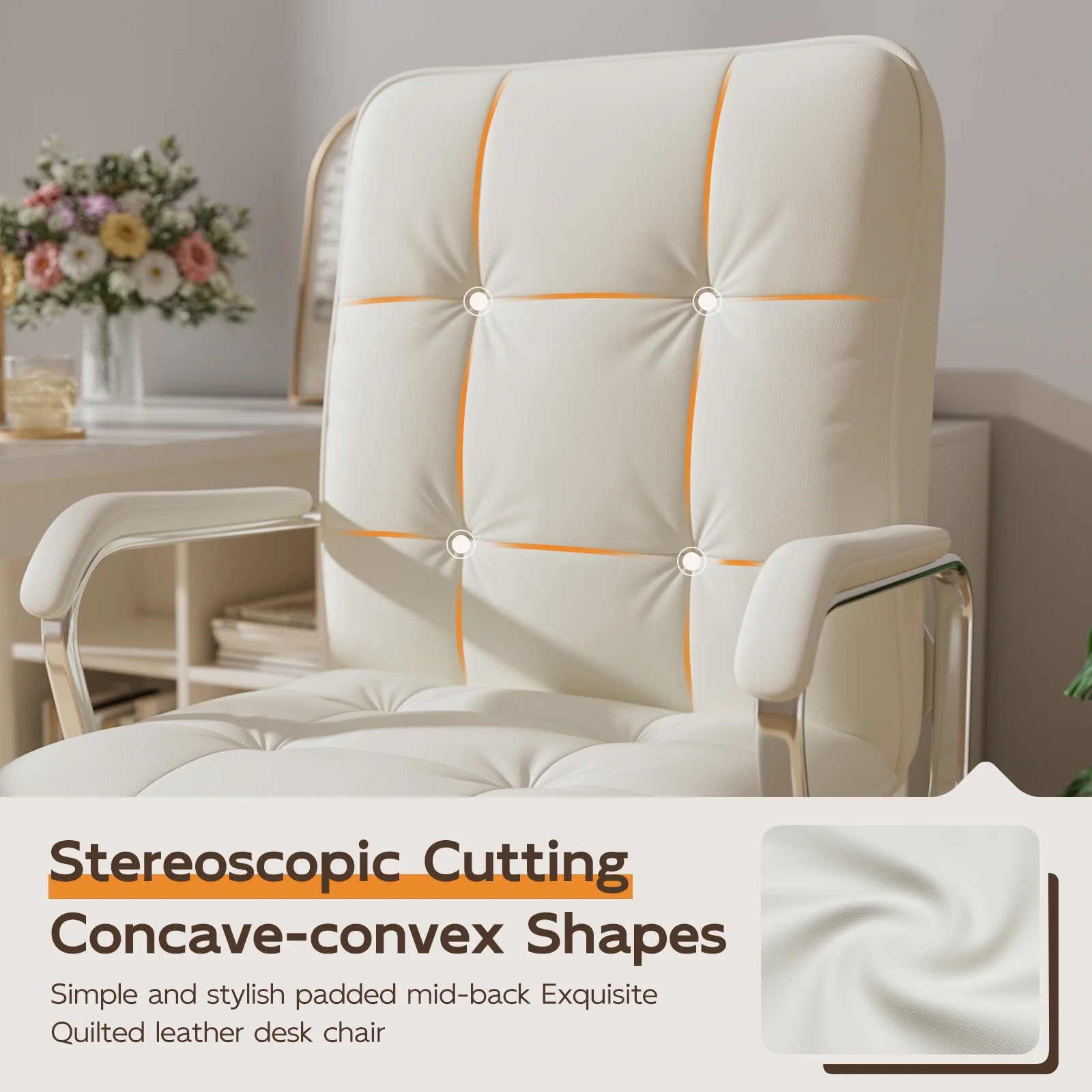 Solfway White Office Chair, Swivel Leather Computer Desk Chair with Wheels and Padded Arms, Executive Office Chair for Adults