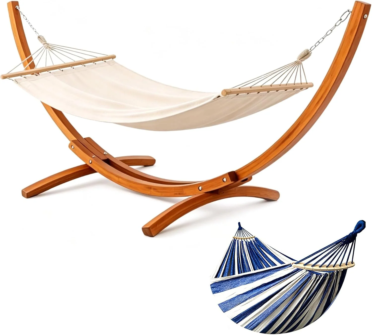 Hängematte mit Gestell, 200kg, 320 × 120 × 120 cm, Massivkiefernholz, Holzgestell, Höhenverstellbar, massives Kiefernholz, stabiler Bogengestell