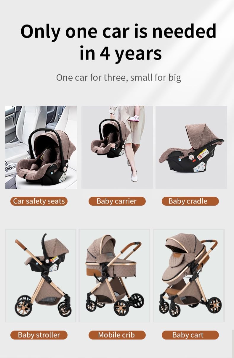 YAZOCO kinderwagen 3 in 1 Buggy Babybett Komplett Set Einem Klick Zusammenklappbarer Kinderwagen, KombiKinderwagen Aluminiumrahmen für Neugeborene Sitzzubehör (1 schwarz)