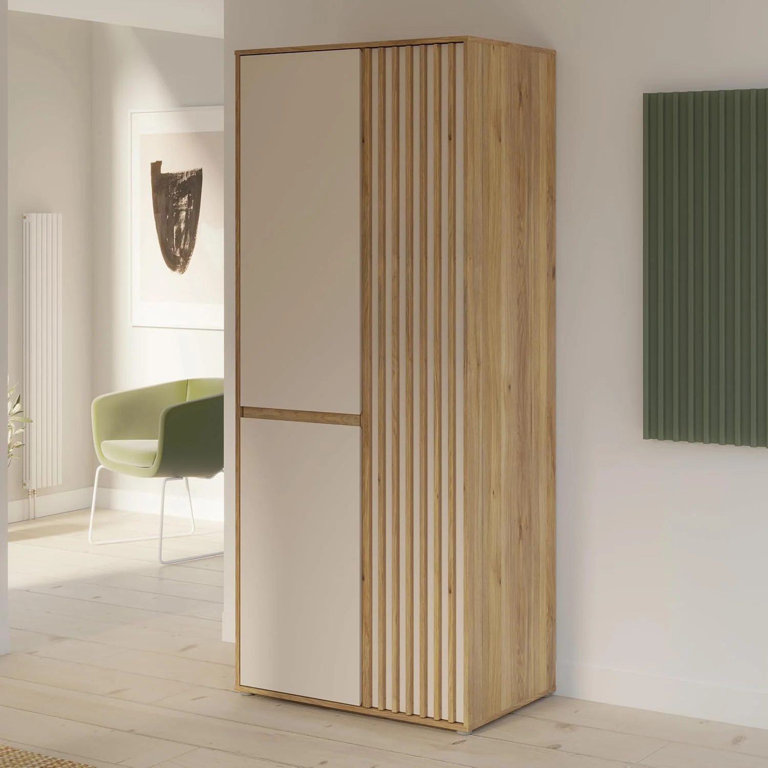 Forte ELISTON Kleiderschrank 80 90, 2-türig, 84 cm breit x 200,1 cm hoch x 54 cm tief, moderner Kleiderschrank mit Lamellendesign, Holzwerkstoff