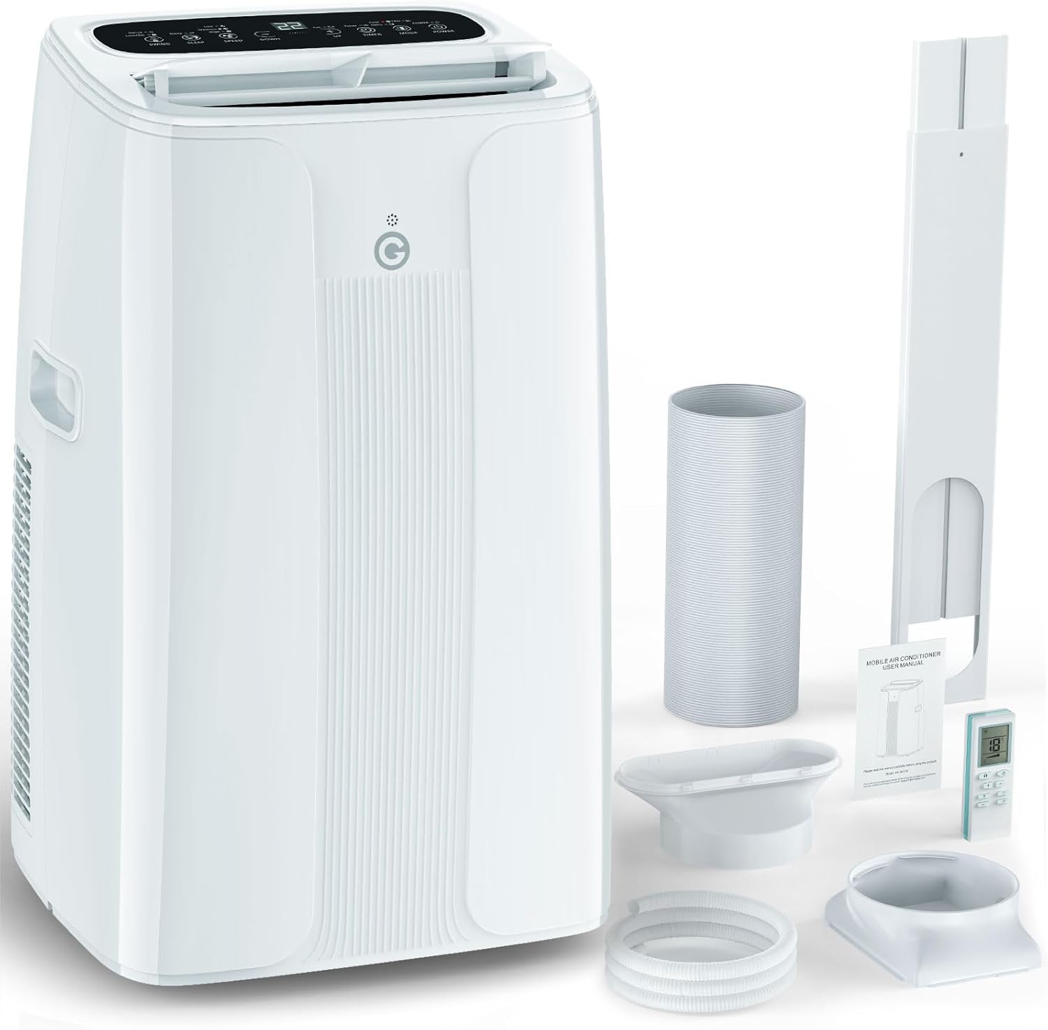 Condizionatore Portatile 14000 BTU con Deumidificatore 4 in 1, Ventilatore di Raffreddamento a 2 Velocità, Display Digitale e Telecomando, Kit Finestra, Timer 24 Ore Per Stanze Fino a 32 m²