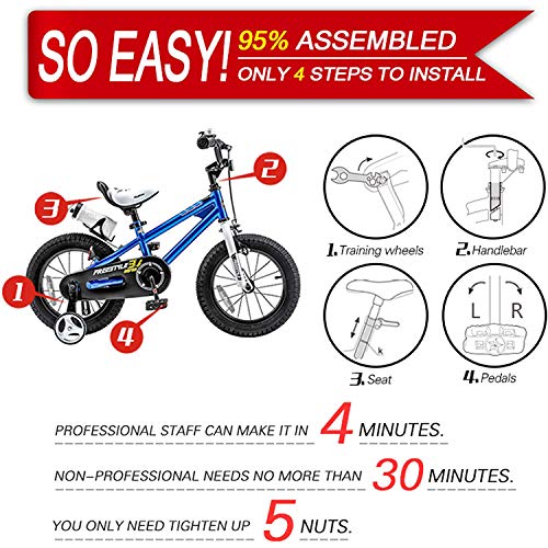 RoyalBaby Freestyle Kids BMX Bike with Training Wheels, Steel Frame, Adjustable Seat, 12/14/16 Inch, CPSC Certified