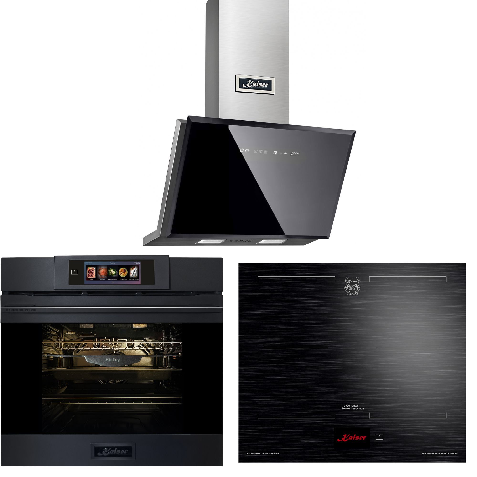 Backofen-Set Herd Set Autark Einbaubackofen XXL Multi 29, Multifunktions-Elektro-Backofen mit Pyrolise und Dampfreinigung, 60 cm+Induktionskochfeld 60 cms • TFT Display+Dunstabzugshaube 60 cmDunstabzugshaube 60 cm EH 6347+KCT 6140 FI+AT 6430 F ECO