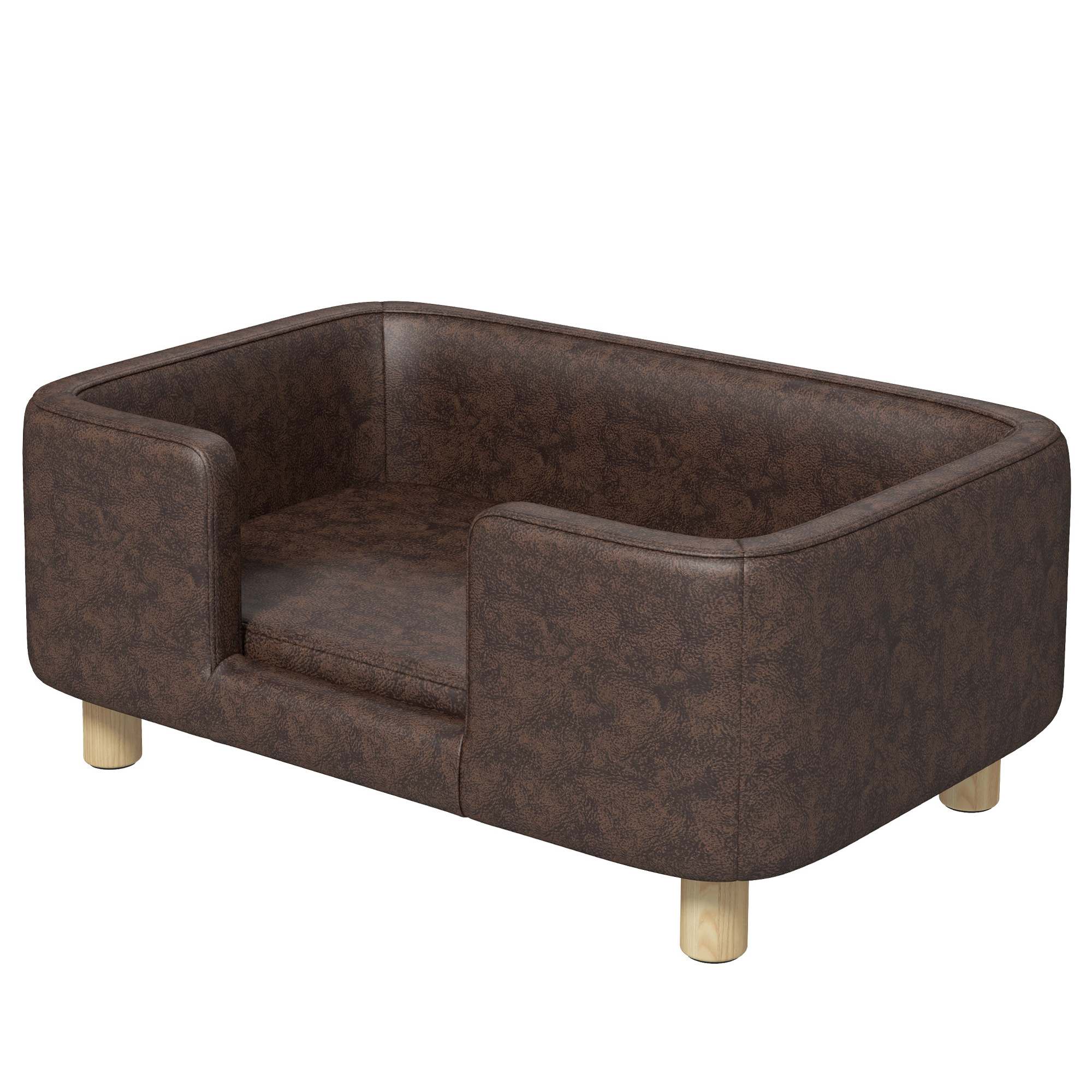 PawHut Hundesofa Hundekissen Katzenbett mit weichem Rand massiven Holzbeinen Gesamtmaße 74 x 48,5 x 31 cm Mikrofaserbezug in Schokolade