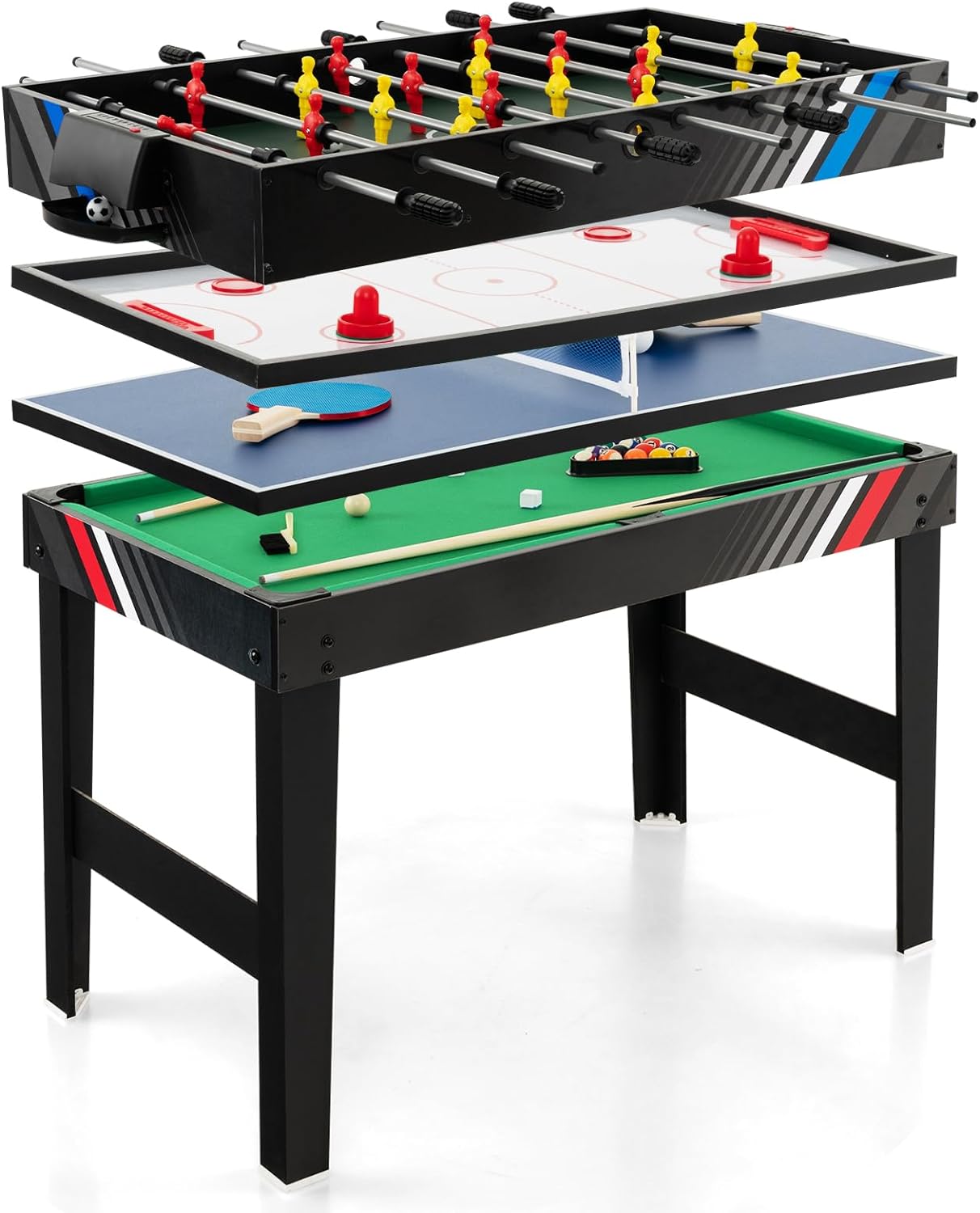 GYMAX Tavolo da Gioco Multiuso 4 in 1, Tavolo Multiuso Combinato da 125 cm con Hockey, Tennis da Tavoli, Calcio, Biliardo, Set da Tavolo per Giochi Interni per Casa, Feste, Raduni