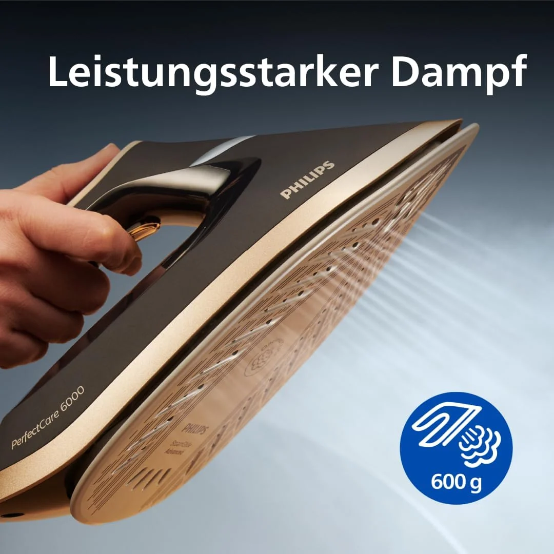 Philips PerfectCare 6000 Series Dampfbügelstation, Leistungsstarker Dampf, Kompaktes Design, 1,8L Abnehmbarer Wassertank, SteamGlide Advanced Bügelsohle (PSG6064/80)