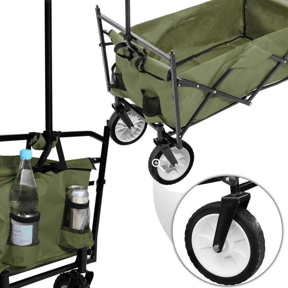 Carrello da giardino pieghevole 70 kg con tetto + sacco verde