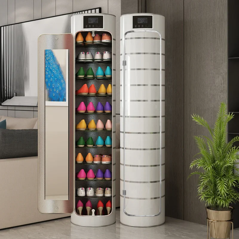 Large-capacity multi-layer rotating disinfection shoe cabinet [with mirror + deodorizer]