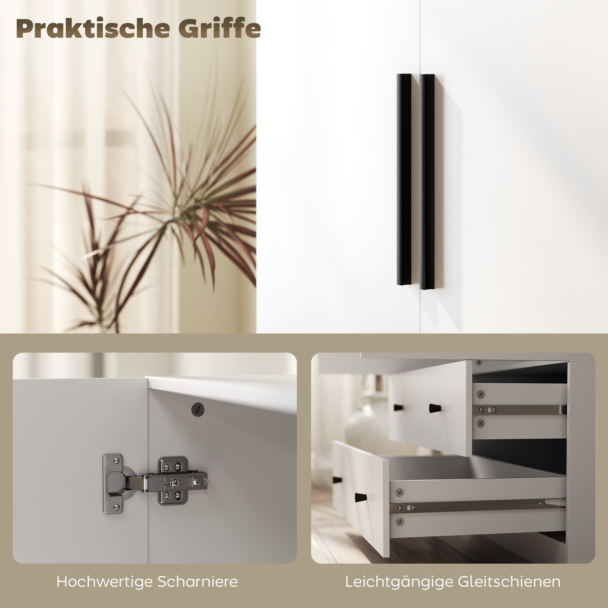 Garderobekast, 2-Deurs, Hangruimte, Kledingstang, 2 Laden, Spaanplaat, Wit