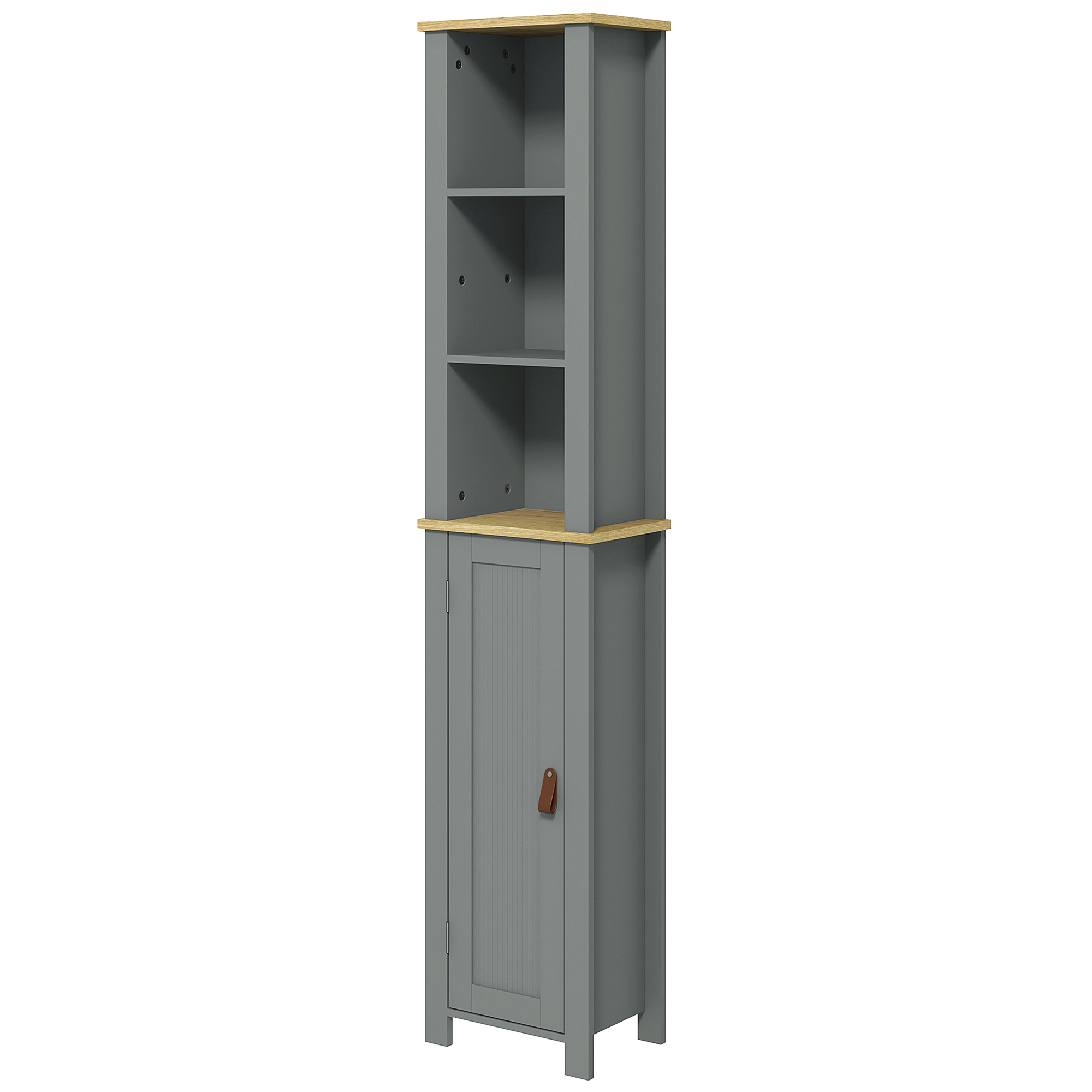 kleankin Badezimmerschrank mit 3 Regalen verstellbare Türen Holzverkleidung 34 x 23 x 165 cm Grau