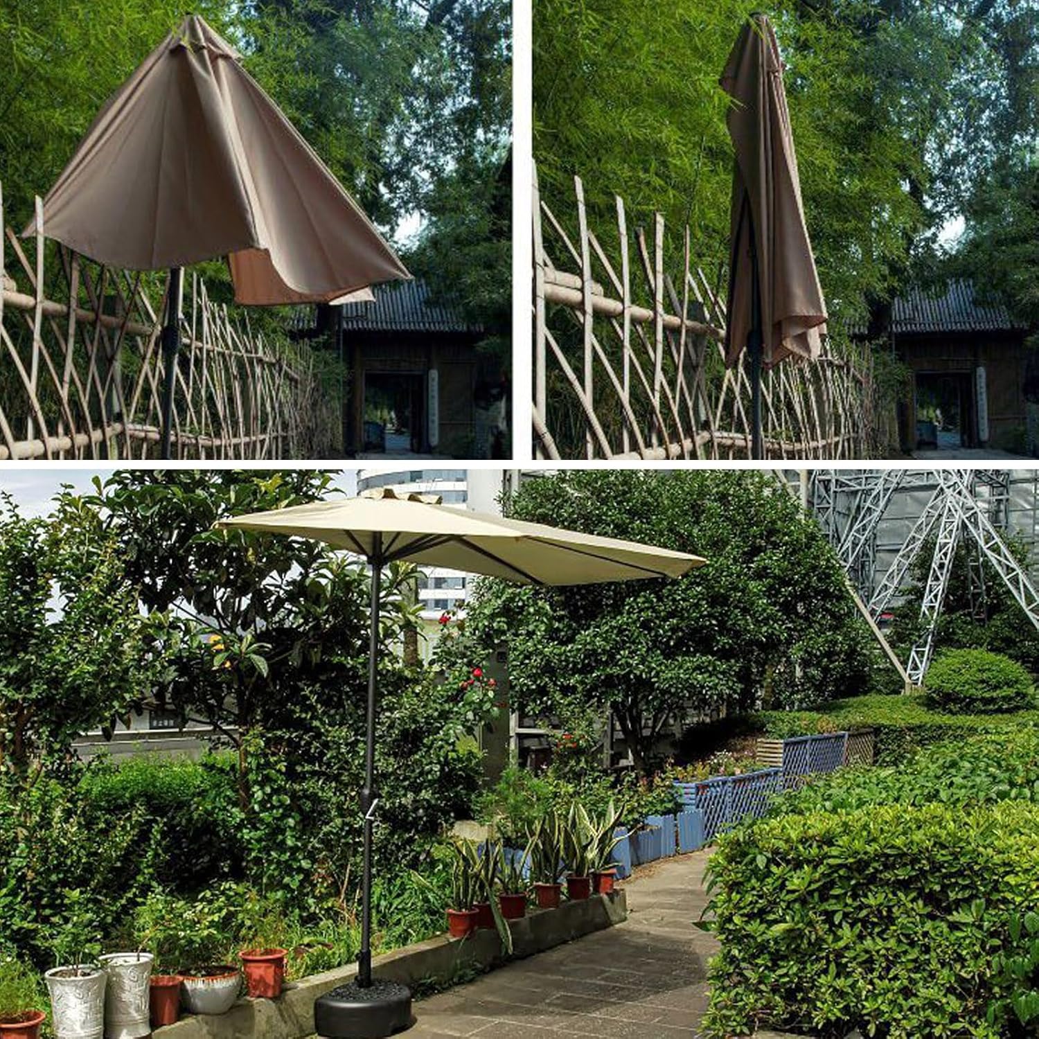 Halbrunde Außenmarkise, Markttisch-Terrassenschirm Im Freien, Regenschirm Mit Sockel, for Pool, Veranda, Garten, Deck, Hinterhof(White)