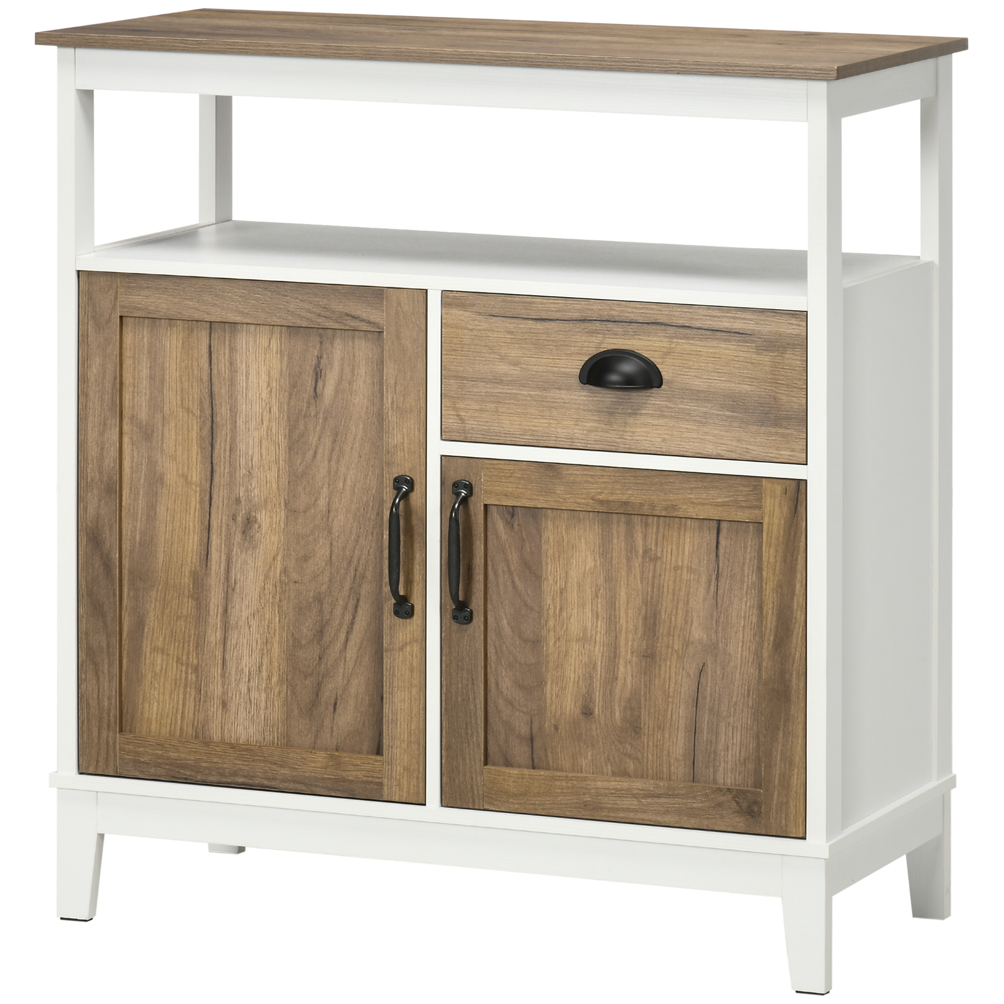 HOMCOM Buffet Küche Aufbewahrungsmöbel 2 Türen Schublade verstellbares Regal offenes Fach 76,6 x 35 x 81,5 cm Eichenbraun