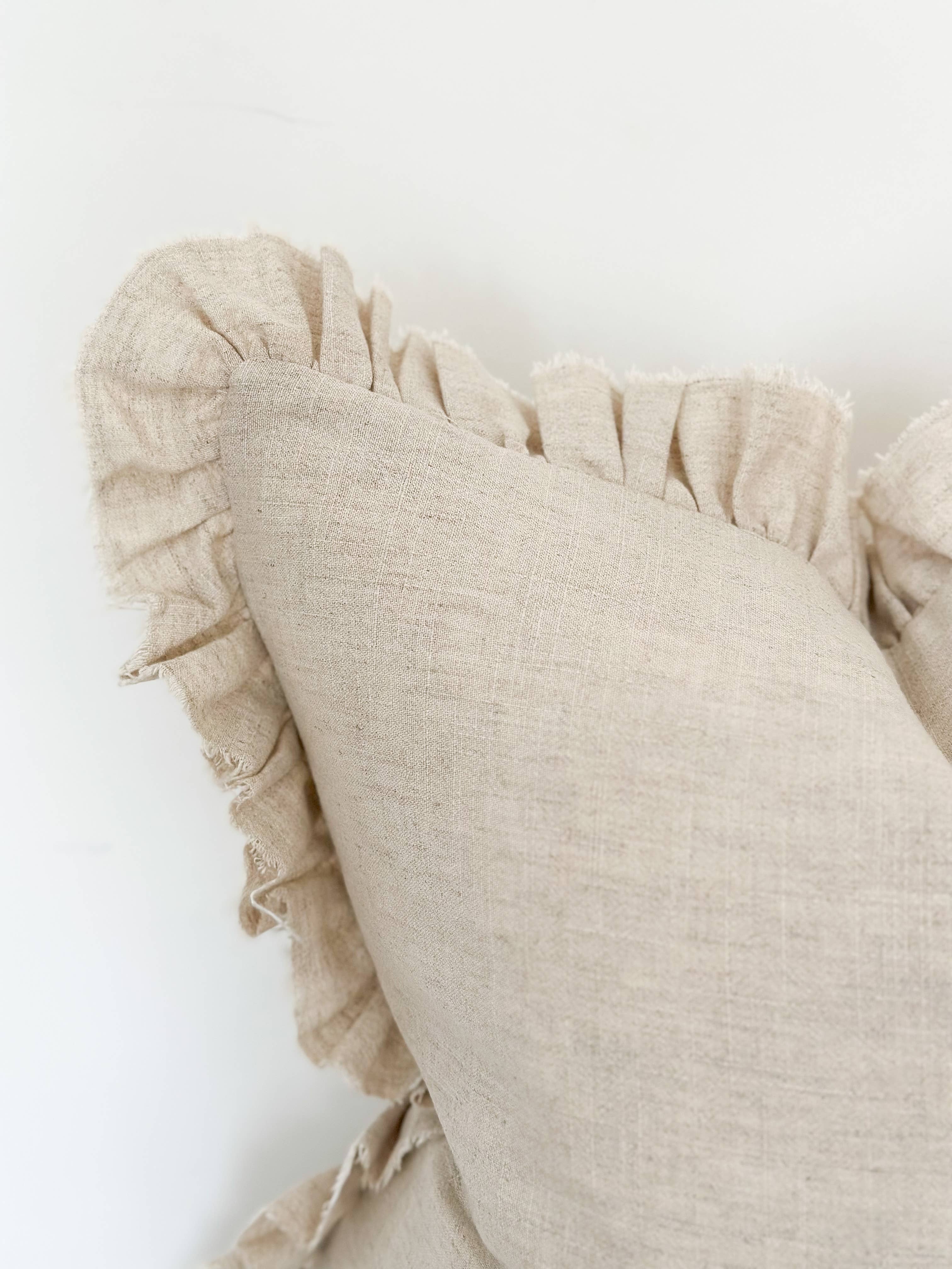 Ruffled Linen Cushion �C Sand | 45x45cm | Feather Filled
