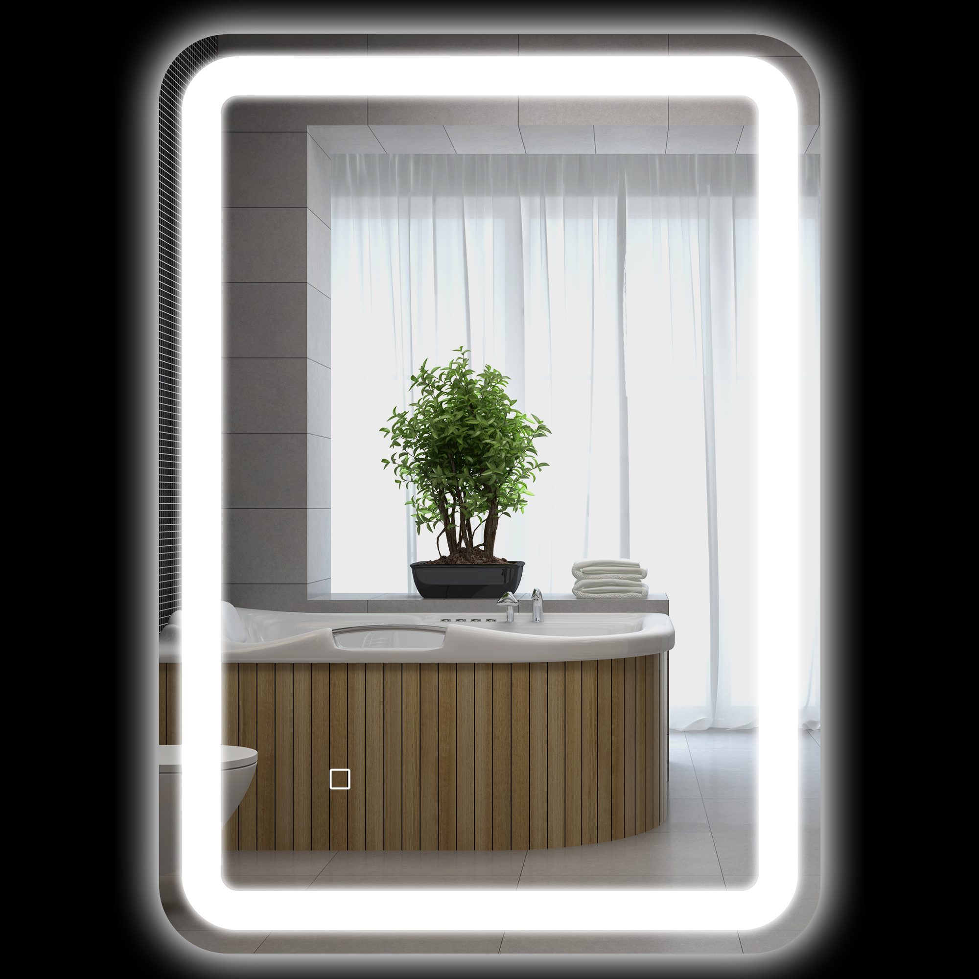 HOMCOM Badezimmerspiegel, beleuchtet, Touch-Steuerung, beschlagfrei, dimmbar, 3 Lichtfarben, 50x70, Silber