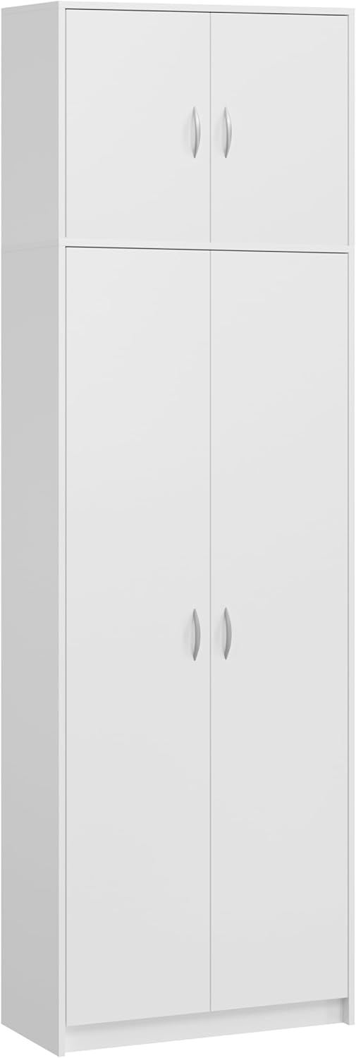 Armadietto alto multiuso, con 4 ante e 10 scomparti, 235 x 74 x 35 cm, (Bianco)