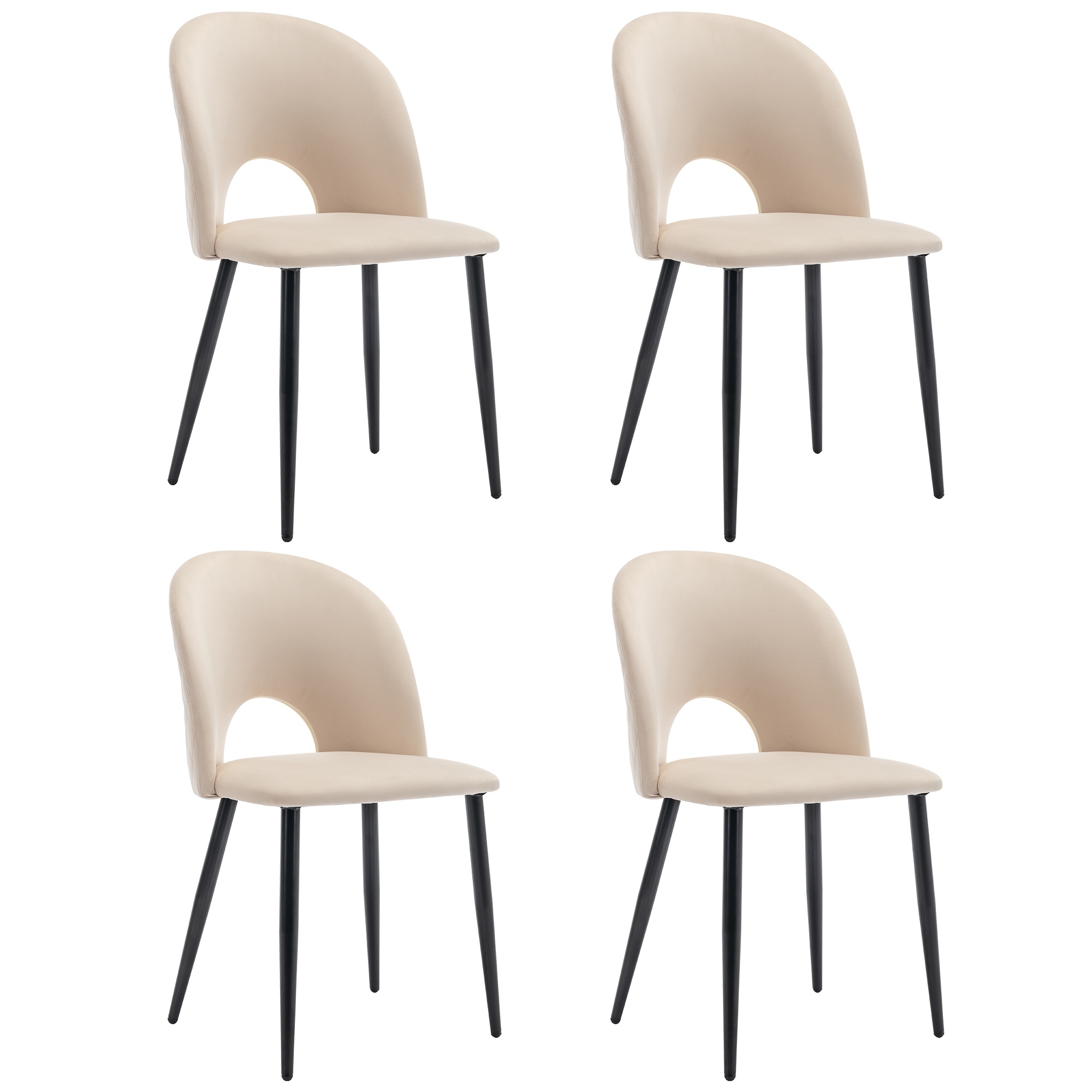 Set aus 4 gepolsterten Esszimmerstühlen in Samtoptik, Rückenlehne mit Diamantmuster, Metallrahmen, Beige