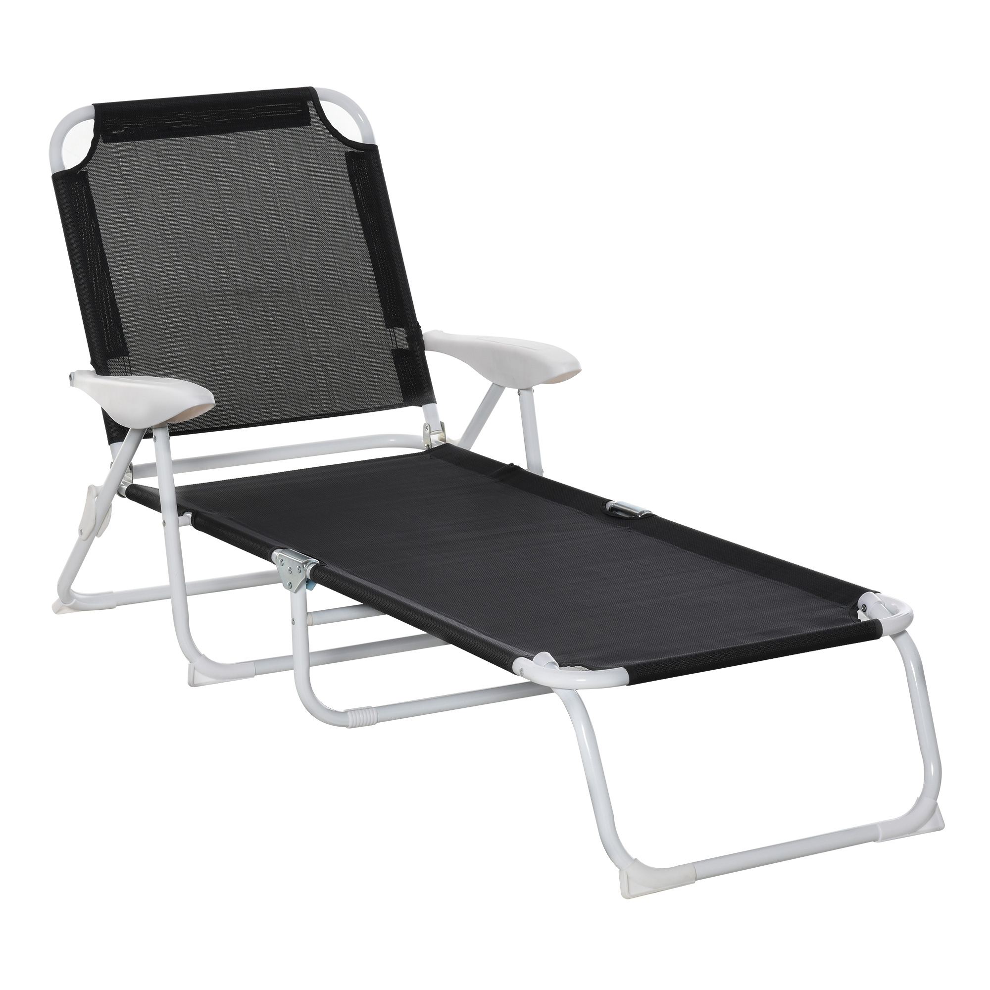 Outsunny Liegestuhl Sonnenliege Klappbare Strandliege 4-stufige Gartenliege Netzstoff Schwarz 186 x 66 x 80 cm