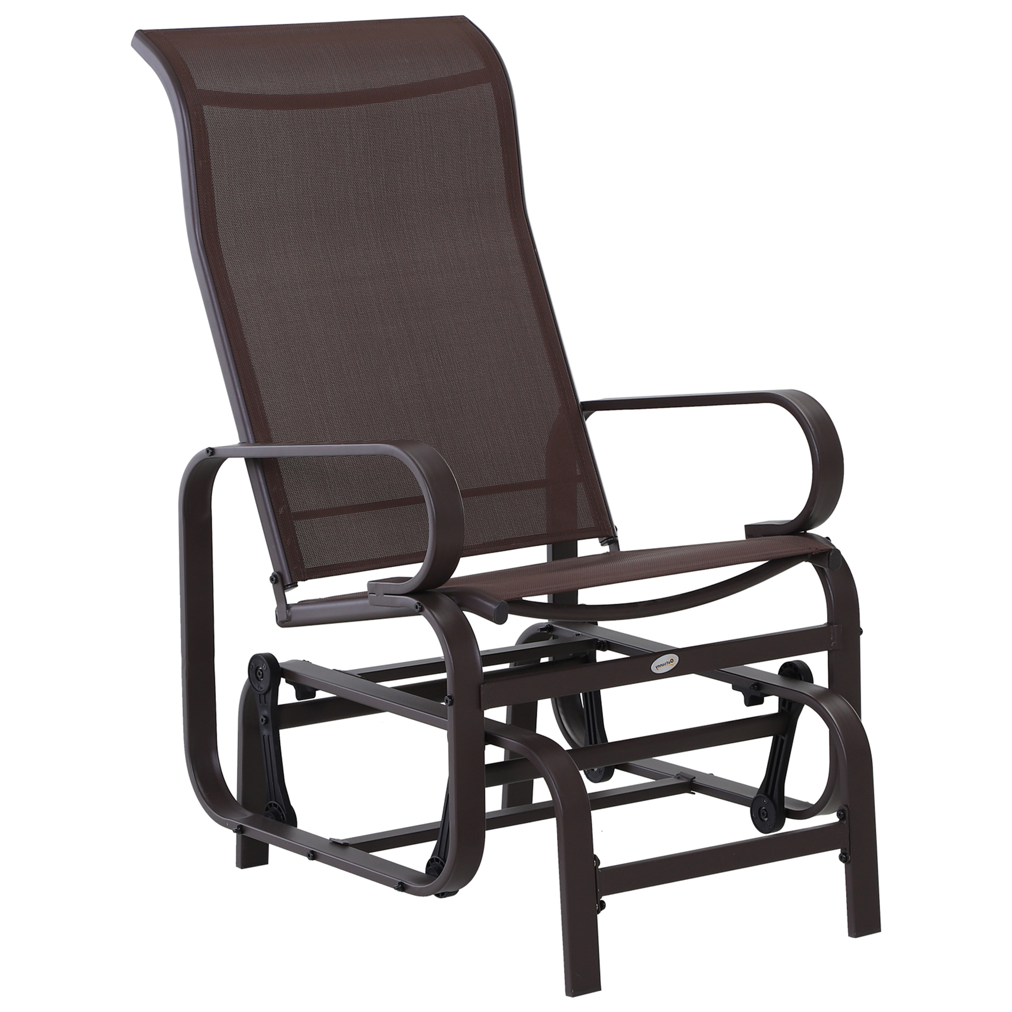 Outsunny Schaukelstuhl Garten Gartenstuhl Relaxstuhl Gartenschaukel Garten Metall Schaukel Stuhl für Garten Terrasse Balkon Texteline Braun 60 x 73 x 104 cm