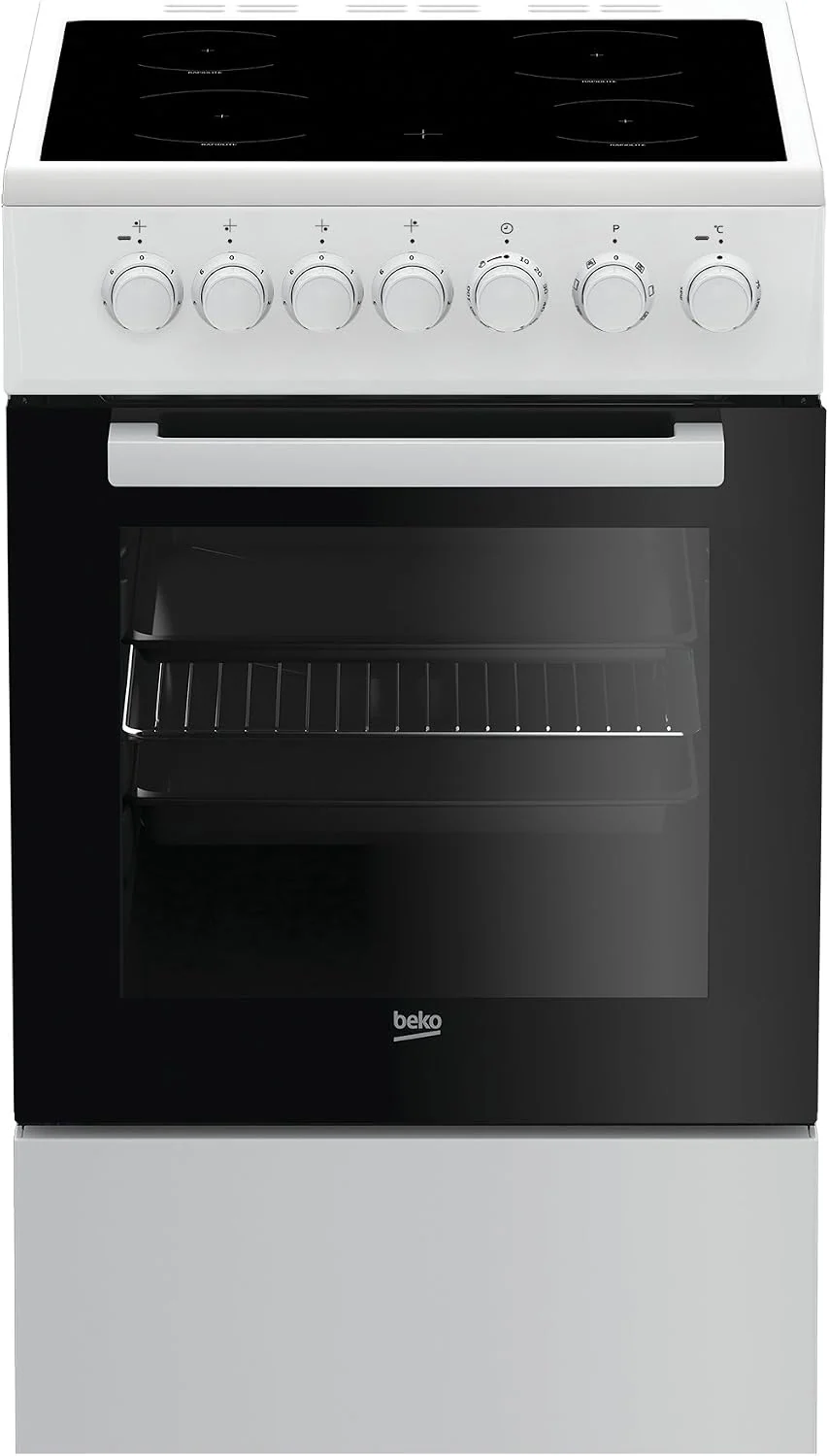 Beko Elektroherd, 55 Liter, 50 cm, Schwarz, FSM57100GW b100 Elektro-Herd mit Glaskeramik-Kochfeld, Freistehend