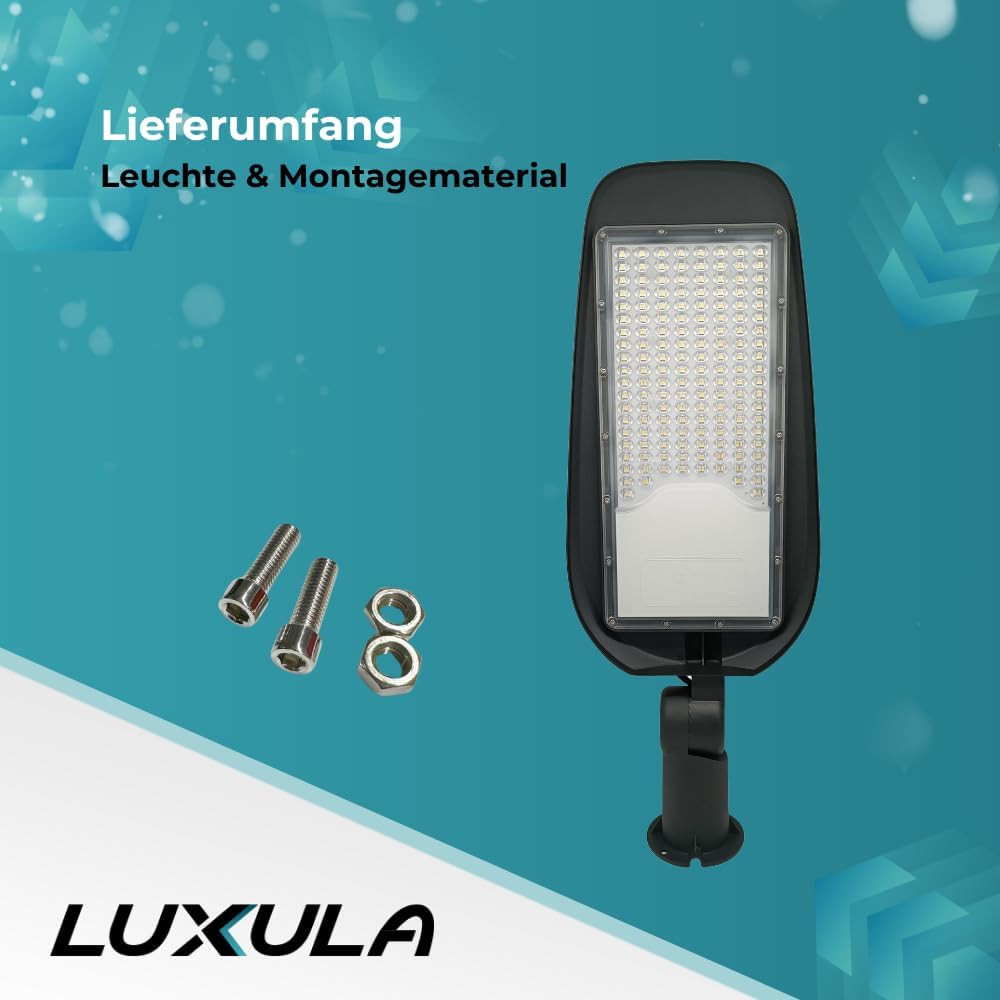 LUXULA LED Straßenlaterne 50W 8 Stück, 5800 Lumen, 5000K Neutralweiß, IP65 Wasserdicht, Mastleuchte, Straßenlampe, Aussenleuchte, Wegeleuchte für Hof, Parkplatz, Einfahrt und Gartenwege