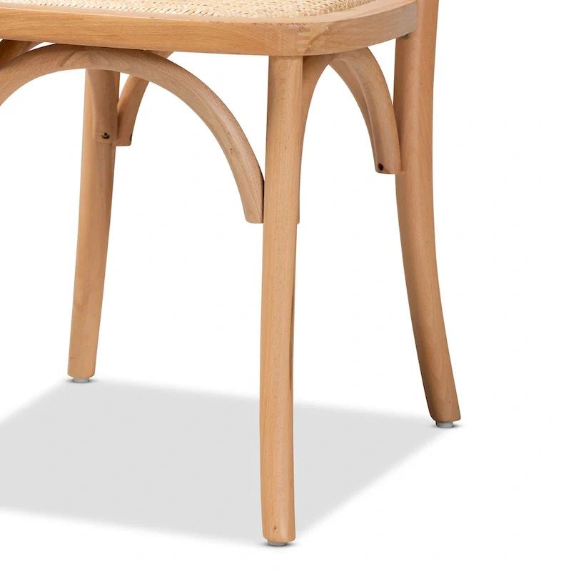 Neah Mid-Century Modern 2-Piece Woven Rattan and Wood Dining Chair Set