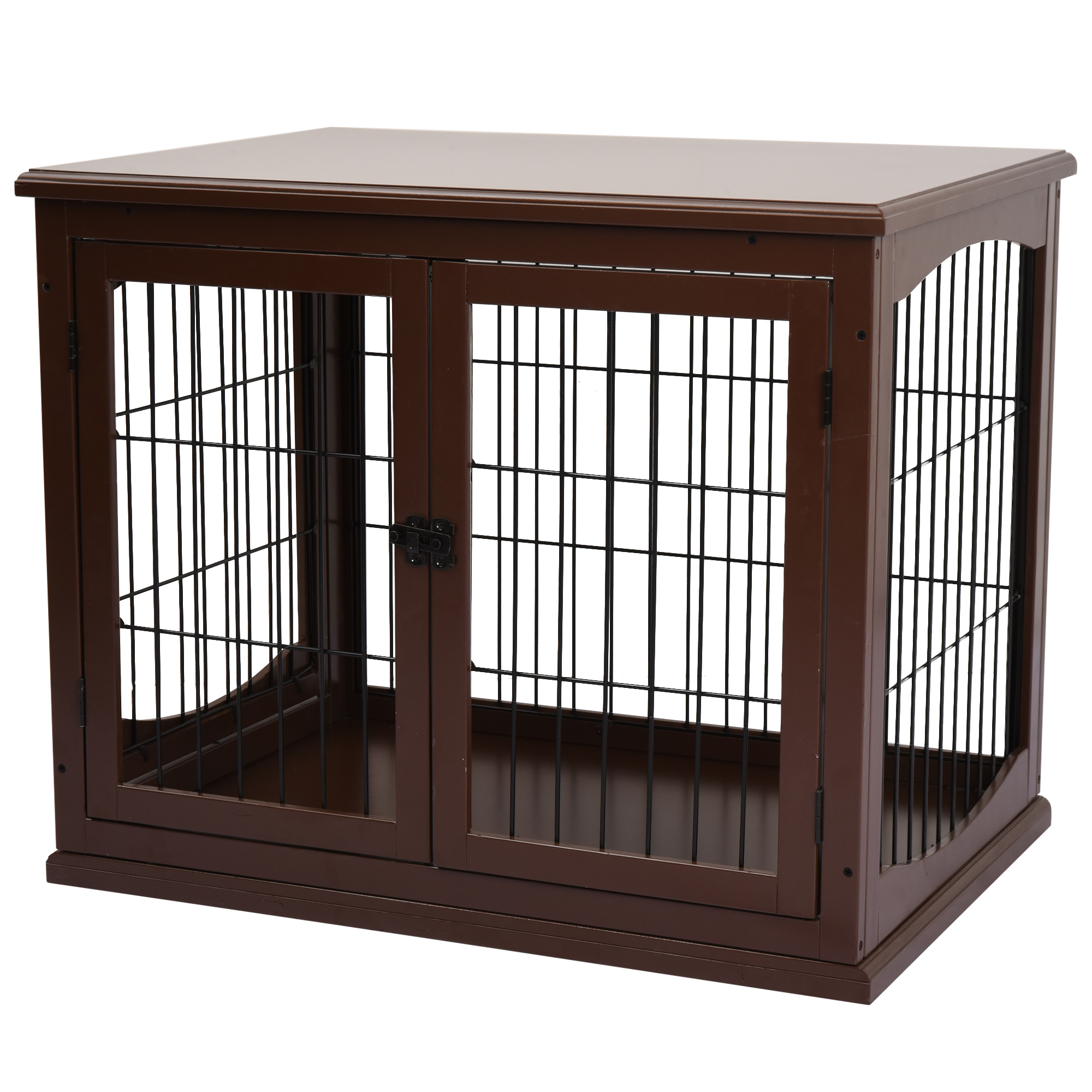 PawHut Hundebox, 2 Eingänge, abschließbar, MDF und Metall, 58,4 x 81,3 x 66 cm, Schwarz