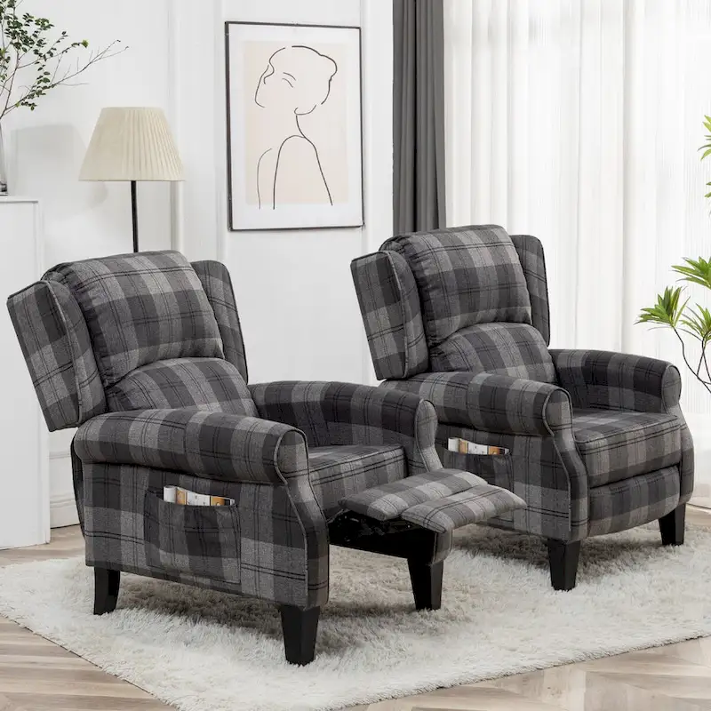 Manual Pushback Recliner Adjustable Accent Chair Wingback Armchair Set of 2