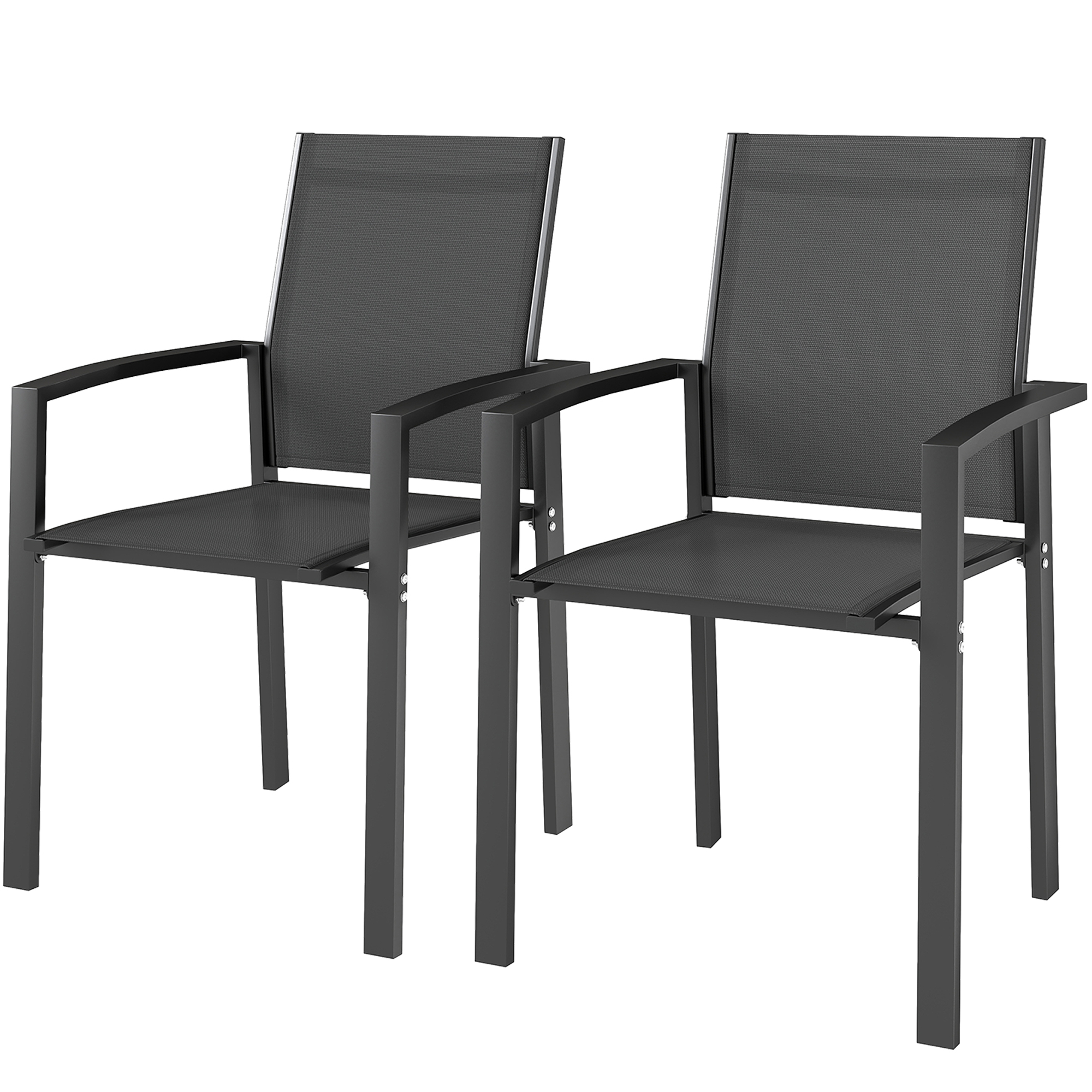 Outsunny Set 2 Gartenstühle Stapelbare mit atmungsaktiver Sitzfläche, aus Aluminium und Textilene, 56x58x89 cm, Dunkelgrau