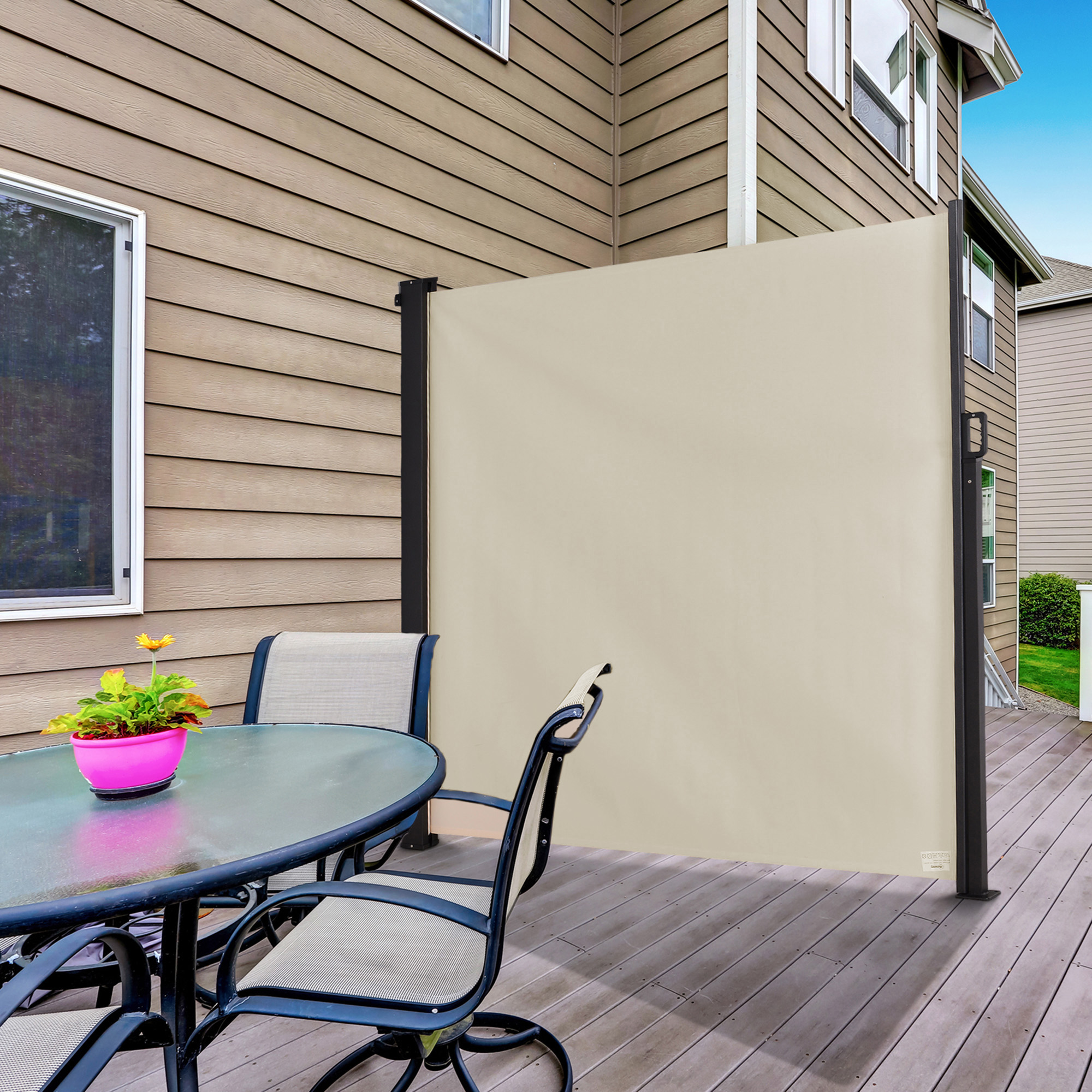Outsunny Ausziehbarer Seitenstore Sichtschutz 350 x 180 cm aus Aluminium Sonnenschutz für Balkon, Garten, Terrasse, Beige