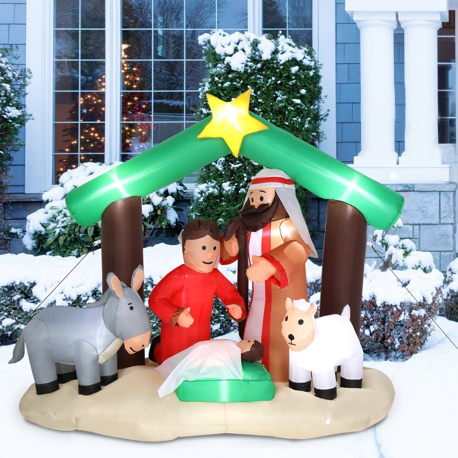 Ktaxon 6ft Pre-Lit Inflatable Nativity Scene with Holy Family for Indoor/Outdoor Christmas Decor