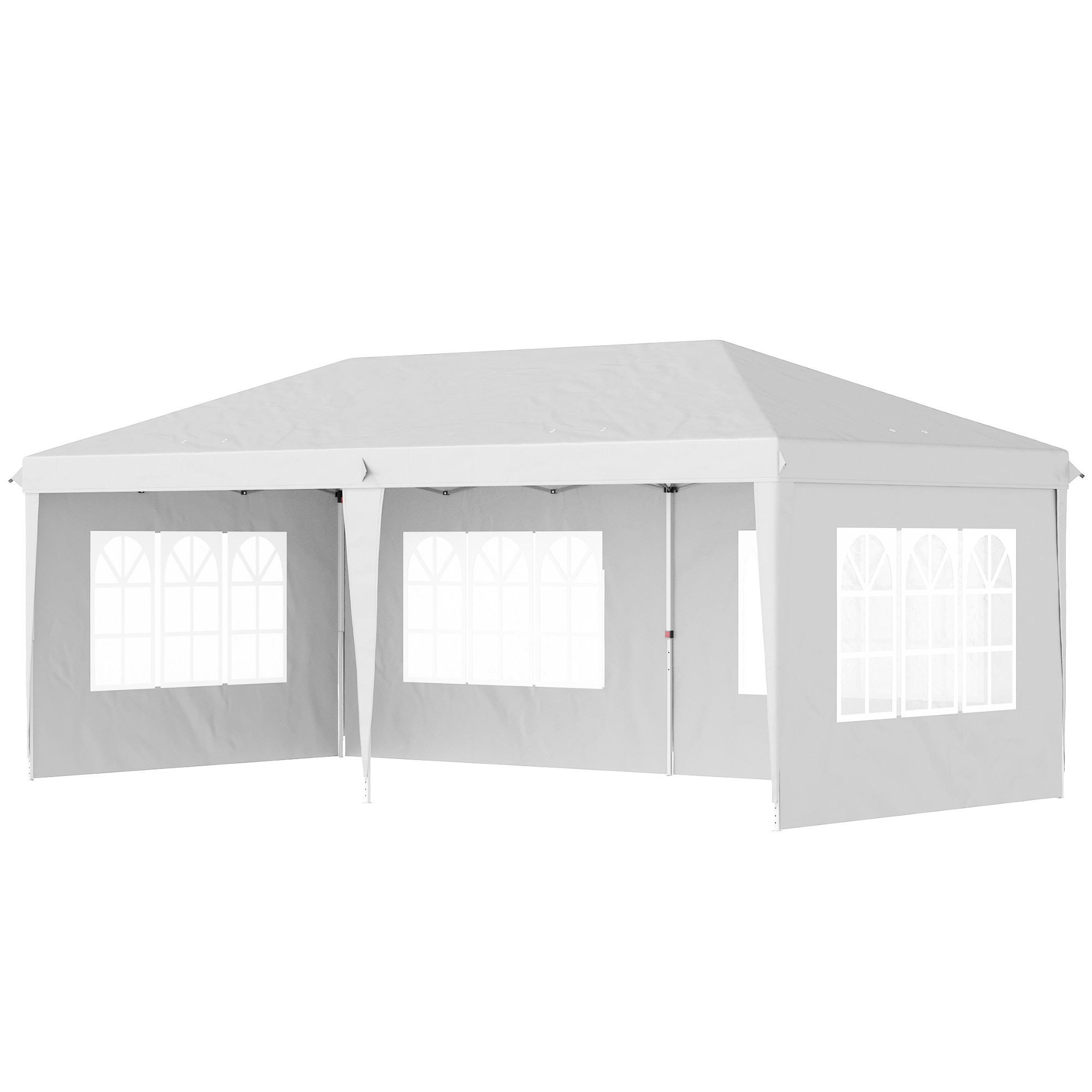 Outsunny Faltpavillon, Partyzelt, 4 große Fenster, abnehmbare Seitenwände, Metallrahmen, 5,85 x 2,95 x 2,7 m, Weiß