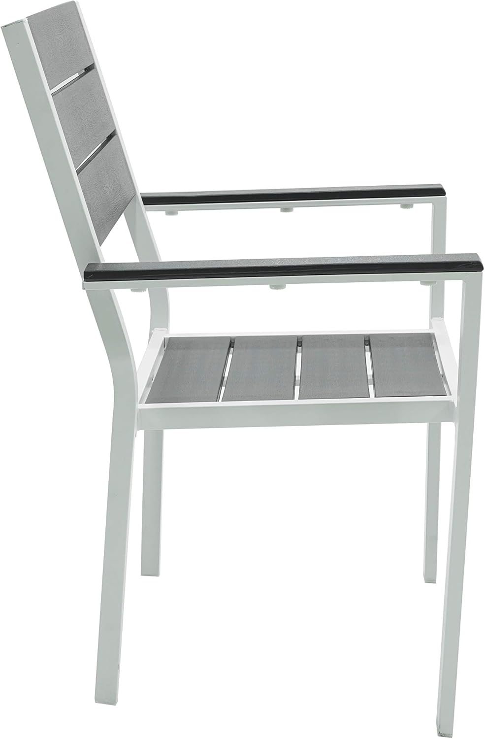 Table Set with Garden Chairs Complete Table with 6 Outdoor Armchairs White Metal Frame and Slats in HPDE Grey Teak Effect
