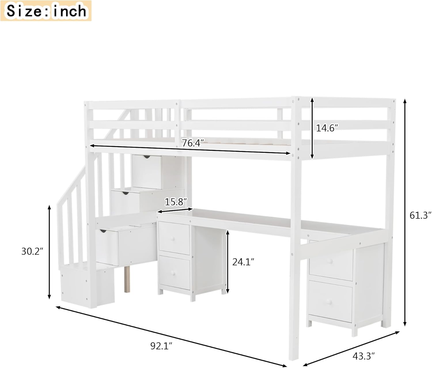 Harper & Bright Designs Low Loft Bed Twin Size with Desk, Twin Loft Bed with Drawers & Stairs & Guardrails for Kids Bedroom Guest Room, Under-Bed Space, No Box Spring Required, Space Saving, White