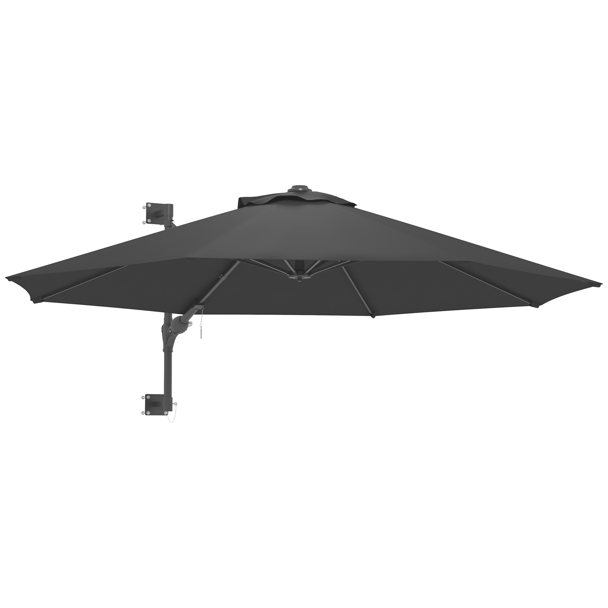 Outsunny Wand-Garten-Sonnenschirm, 180° drehbar mit Kurbel und 8 Streben, Dunkelgrau