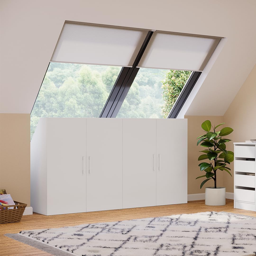 Bellamio Aland Dachschräge Regal in weiß – Dachschrägenschrank mit 4 Türen & 6 Fächern – Bücherregal/Kleiderschrank – platzsparender Stauraum für schräge Wände – Nischenschrank 100x179x52 (HxBxT)