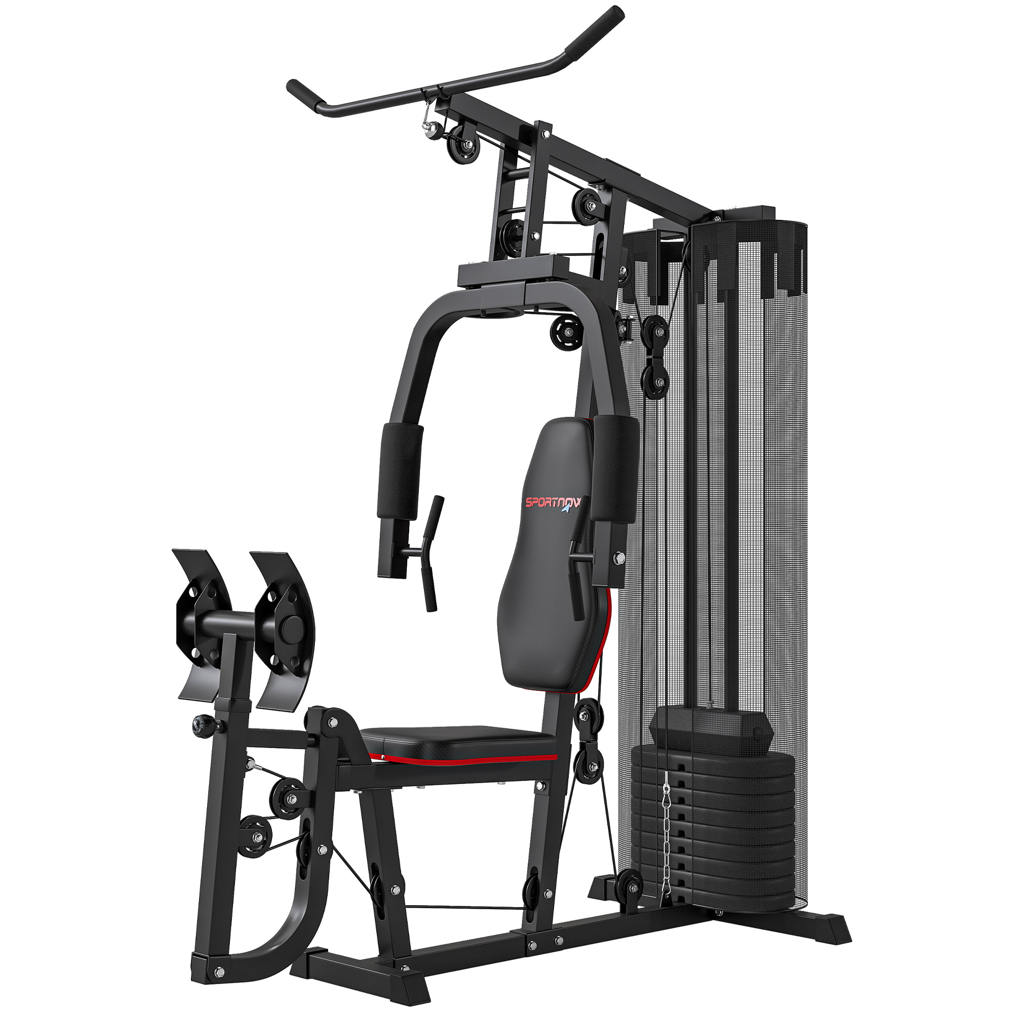 SPORTNOW Heim-Fitnessstation mit 45 kg Gewichtsblöcken, Hochseilzug, Bruststation, Beinpresse für vielseitiges Training